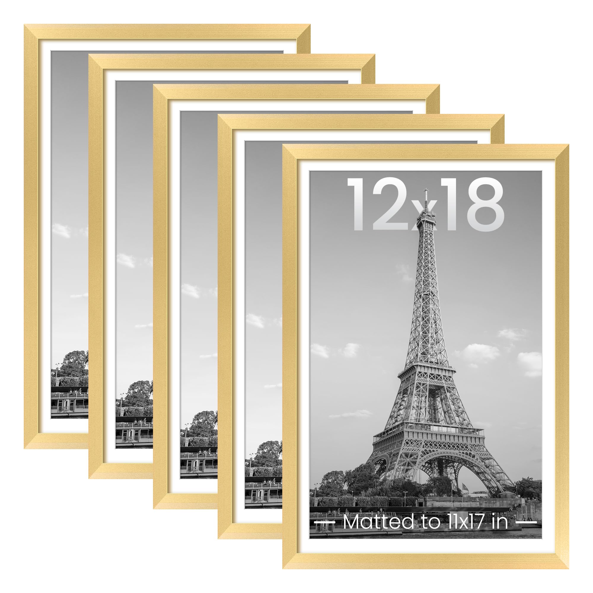 upsimples 8.5x11 Picture Frame Set of 5, Display Pictures 6x8 with Mat or 8.5 by 11 Without, Wall Gallery Photo Frames, Black