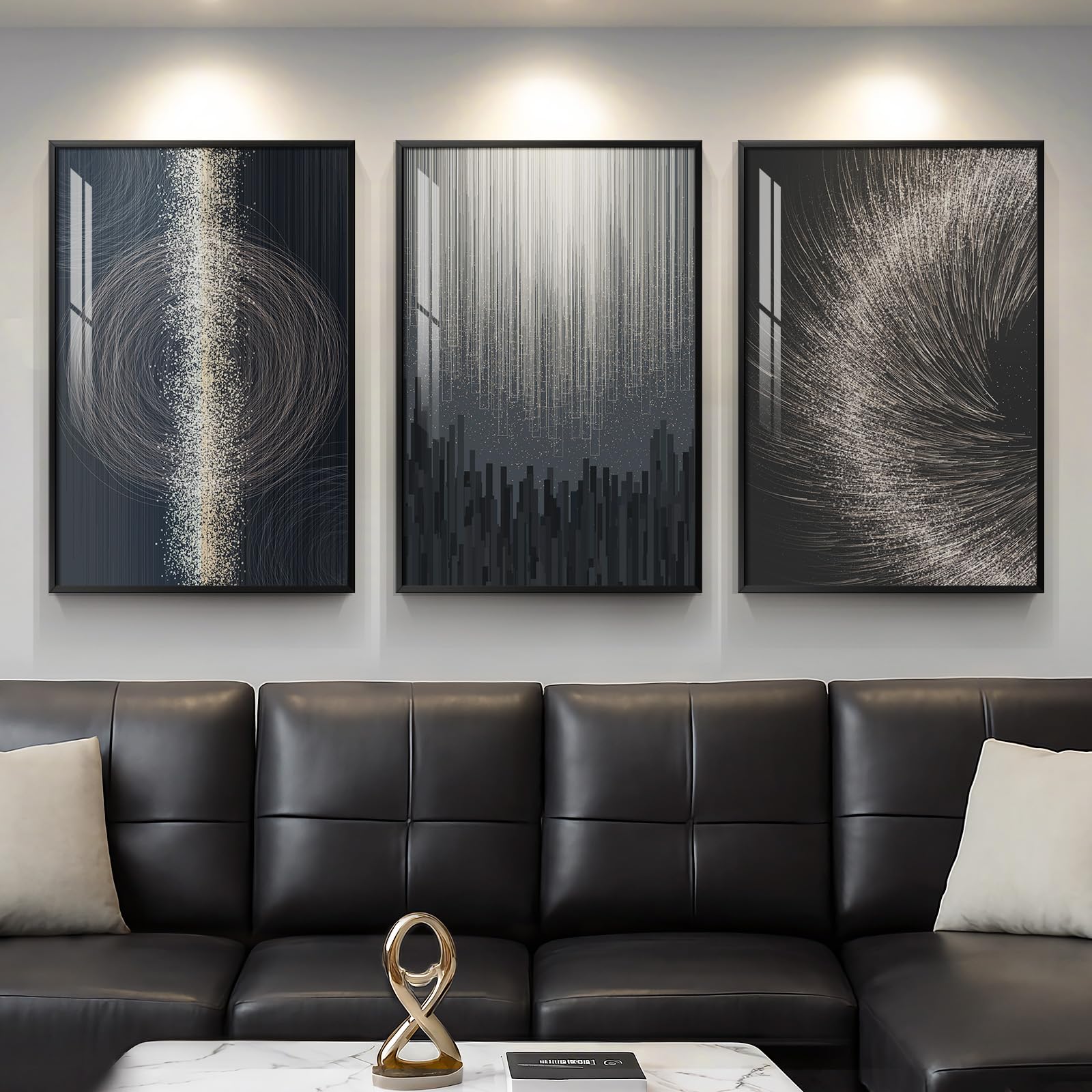 Large Framed Modern Abstract Wall Art for Living Room, Minimalist Bright Style Prints Wall Paintings Artwork for Walls, Silver Gray Contemporary Luxury Pictures for Hallway, Office Wall Decor 24x36 In
