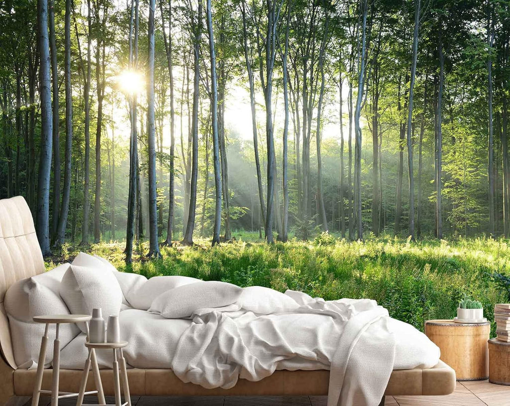 Reyhui Sunshine Forest Mural Wallpaper Landscape Tree Wallpaper Large Nature Scenery Wall Mural for Living Room (not self-Adhesive)