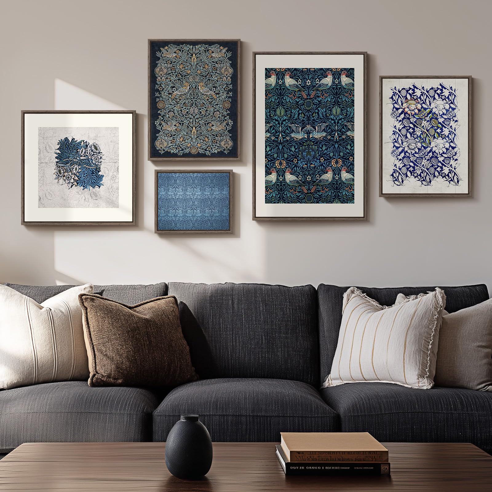 Framed Large William Morris Canvas Wall Art Set of 3, Vintage Nature Floral Artwork Prints, Boho Neutral Botanical Wall Decor for Living Room, Bedroom, Hallway and Office, Total Size 30x60