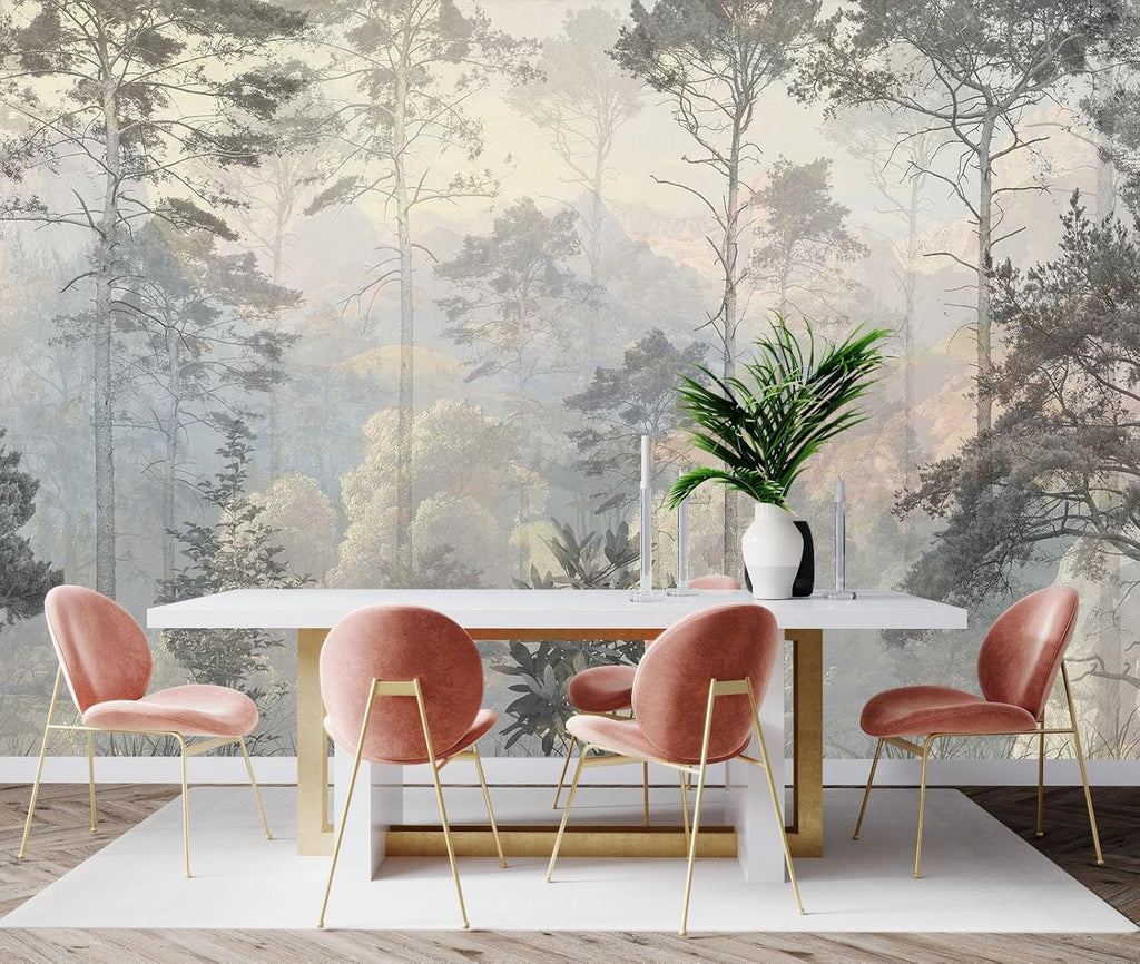 Toolhom Hazy Forest Wall Mural, Abstract Nature Landscape Wallpaper, Background Wall Decoration Patterns（Non-self-Adhesive）