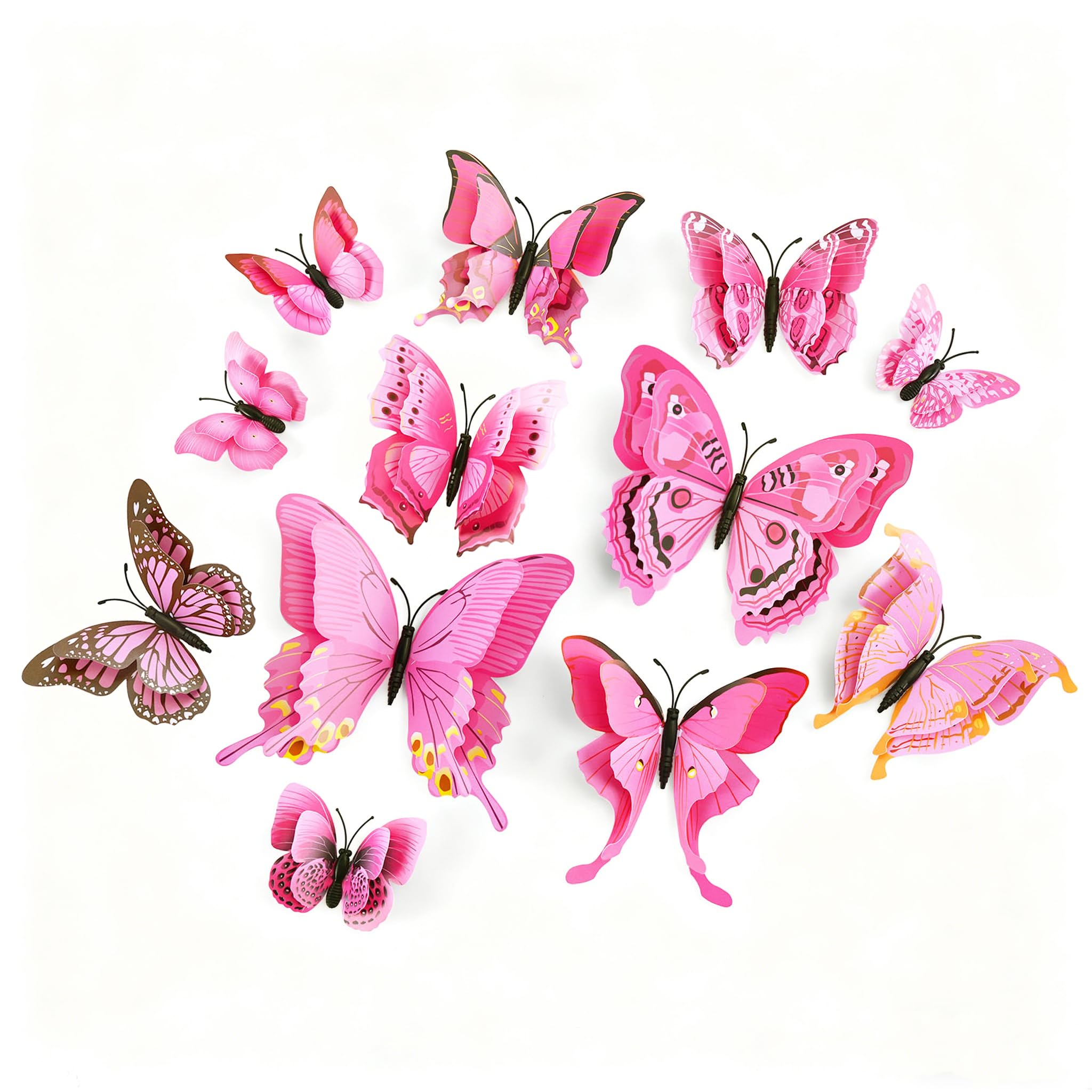 SAOROPEB 3D Butterfly Wall Decor, 24 Pcs Double Layer Butterfly Decorations for Party Decorations Locker Decor Refrigerator Decal, Reusable (Colorful)