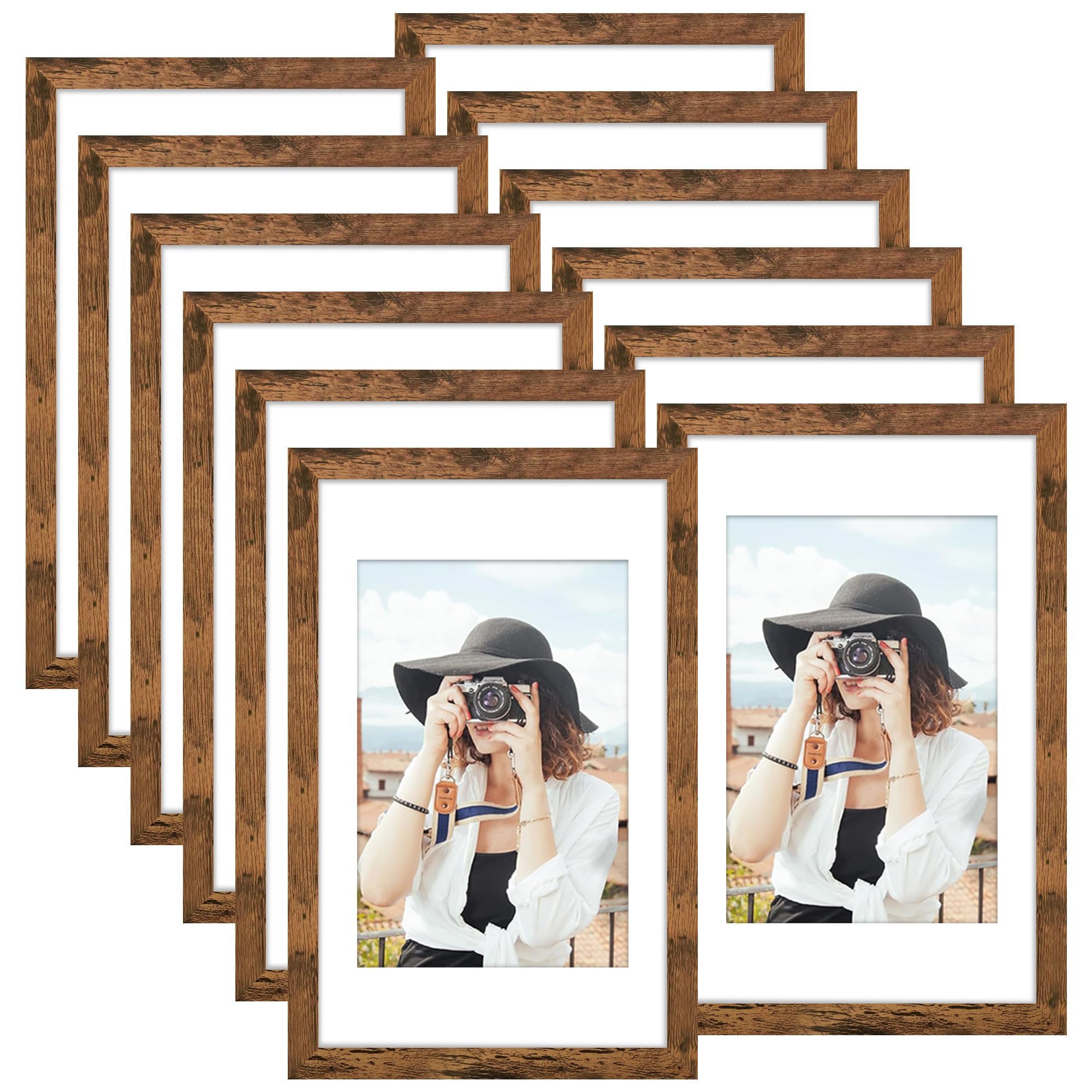 Picrit 8x10 Picture Frame Set of 12, Display 5x7 with Mat or 8x10 without Mat, Photo Frames for Wall Mounting or Table Top Display, Black