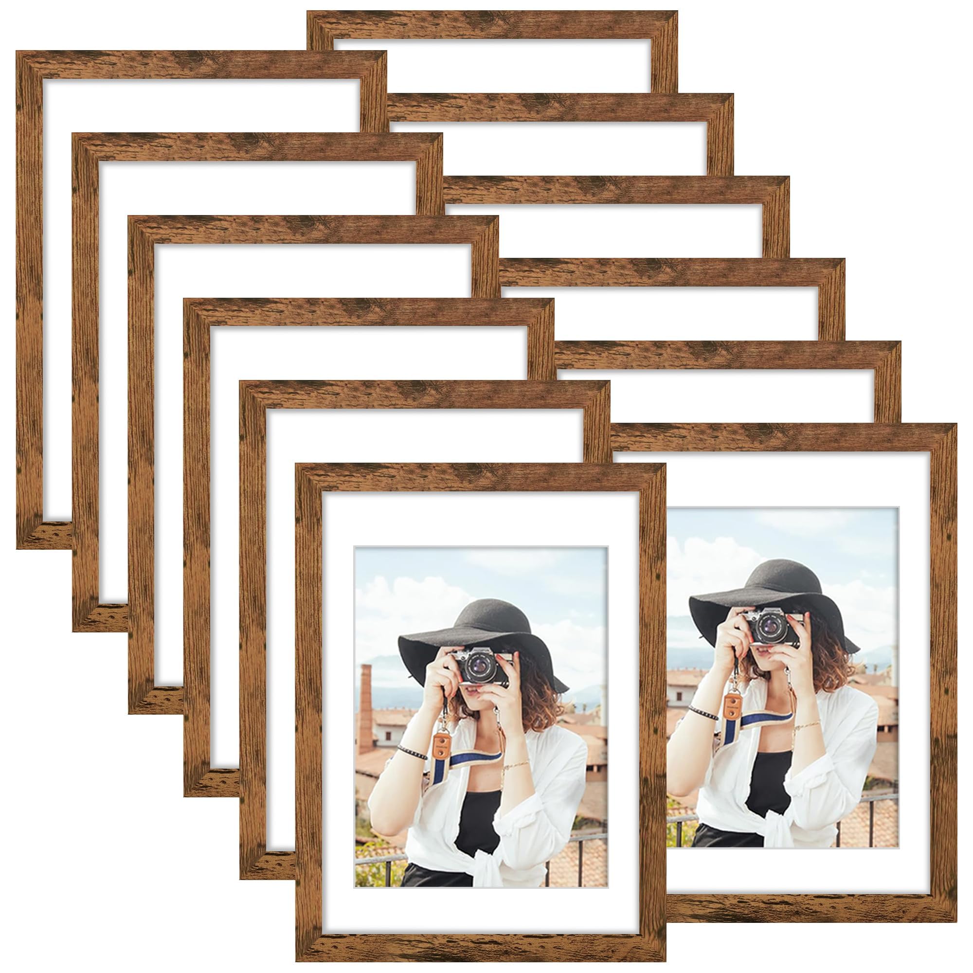 Picrit 8x10 Picture Frame Set of 12, Display 5x7 with Mat or 8x10 without Mat, Photo Frames for Wall Mounting or Table Top Display, Black