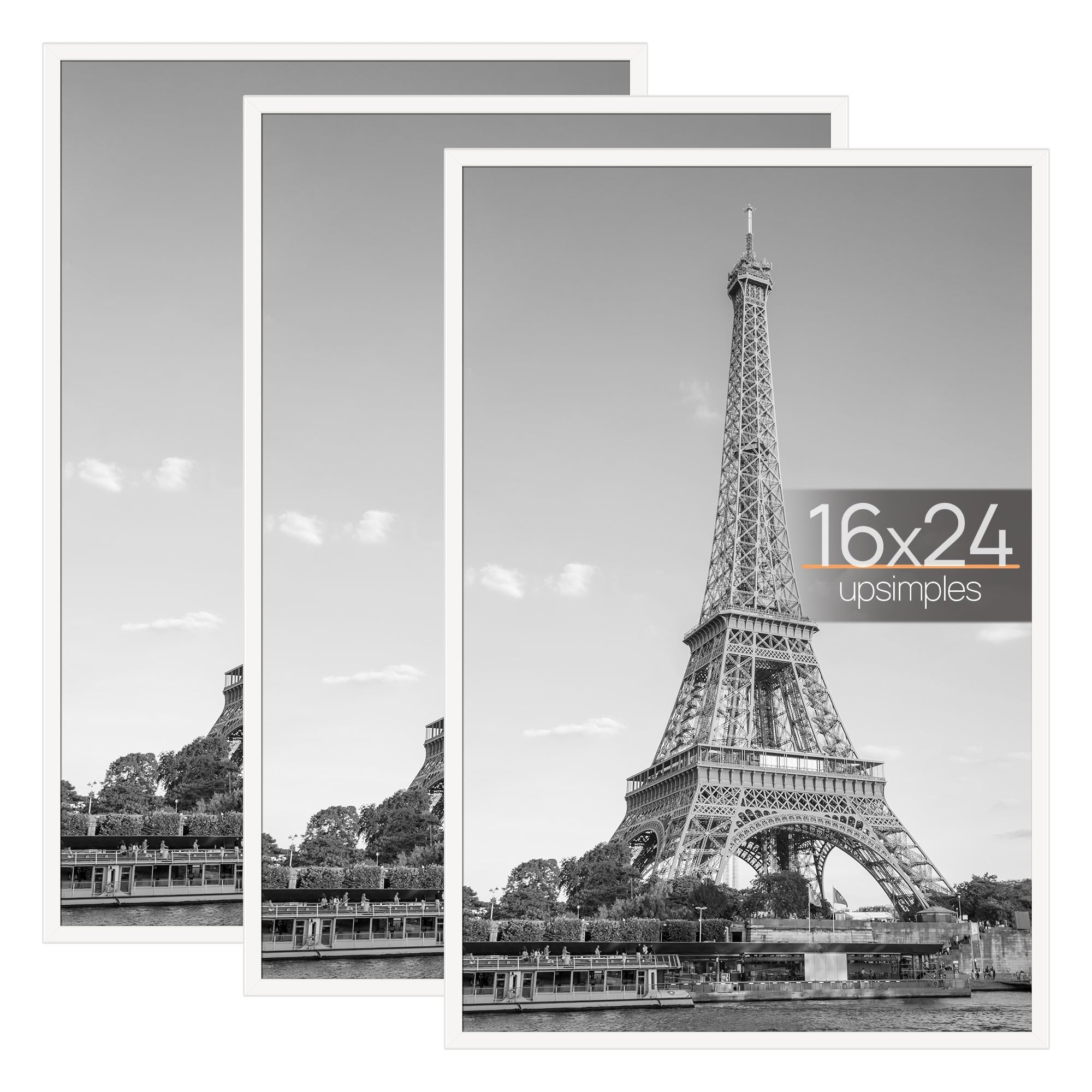 upsimples 16x24 Picture Frame Black 3 Pack, Scratch-Proof Poster Frames 16 x 24 for Photo Gallery - Slide-In Strips, Horizontal or Vertical Wall Mounting