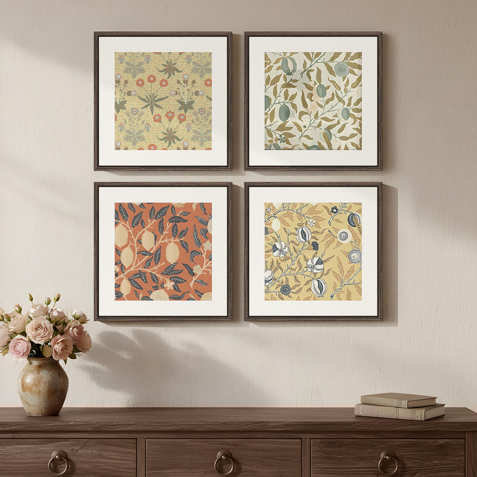 Framed Large William Morris Canvas Wall Art Set of 3, Vintage Nature Floral Artwork Prints, Boho Neutral Botanical Wall Decor for Living Room, Bedroom, Hallway and Office, Total Size 30x60
