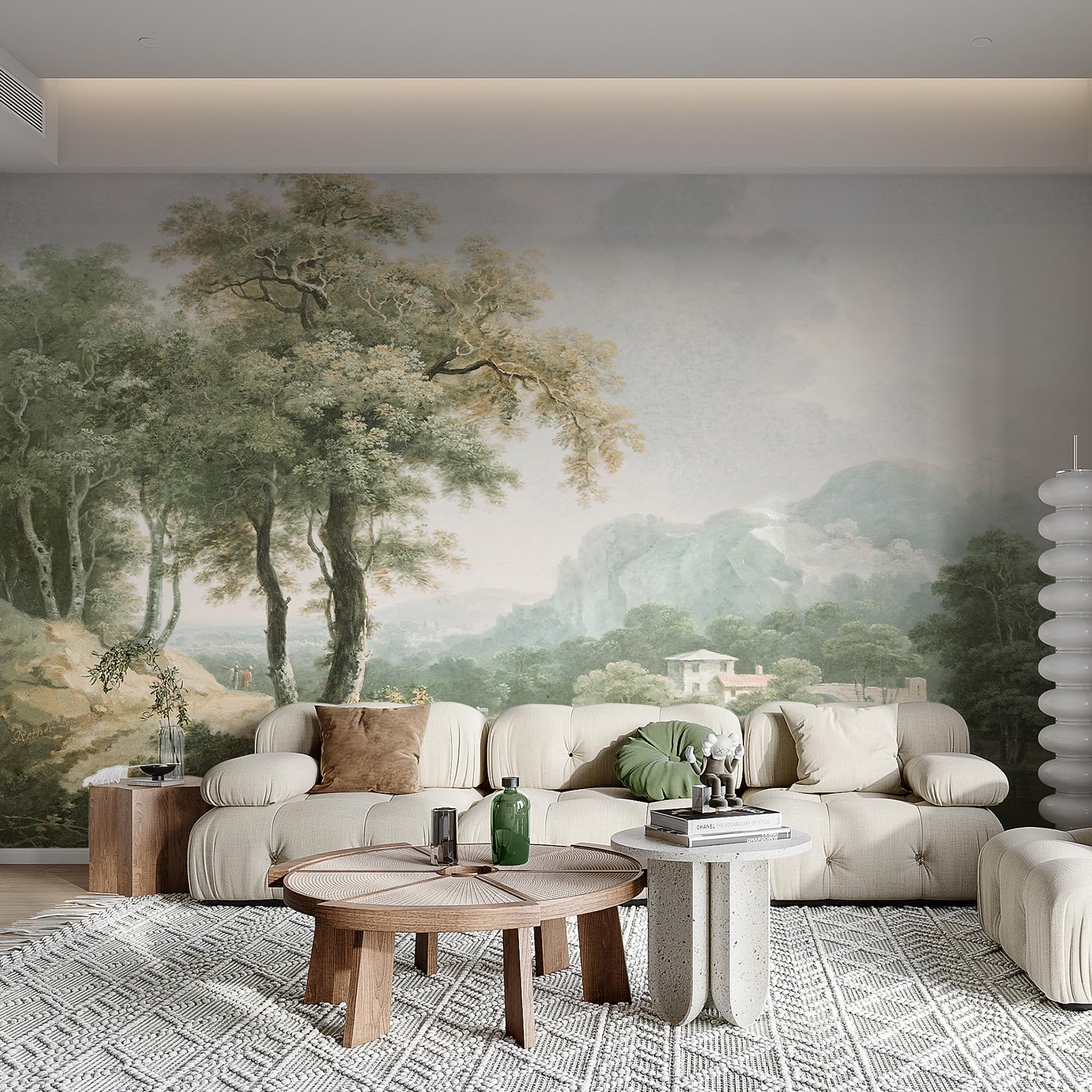 Zeeko Vintage Forest Wall Murals Peel and Stick 177" W x 110" H Beige Tree Wallpaper Self-Adhesive Large Nature Landscapes Murals Canvas Wall Decor for Bedroom Bathroom