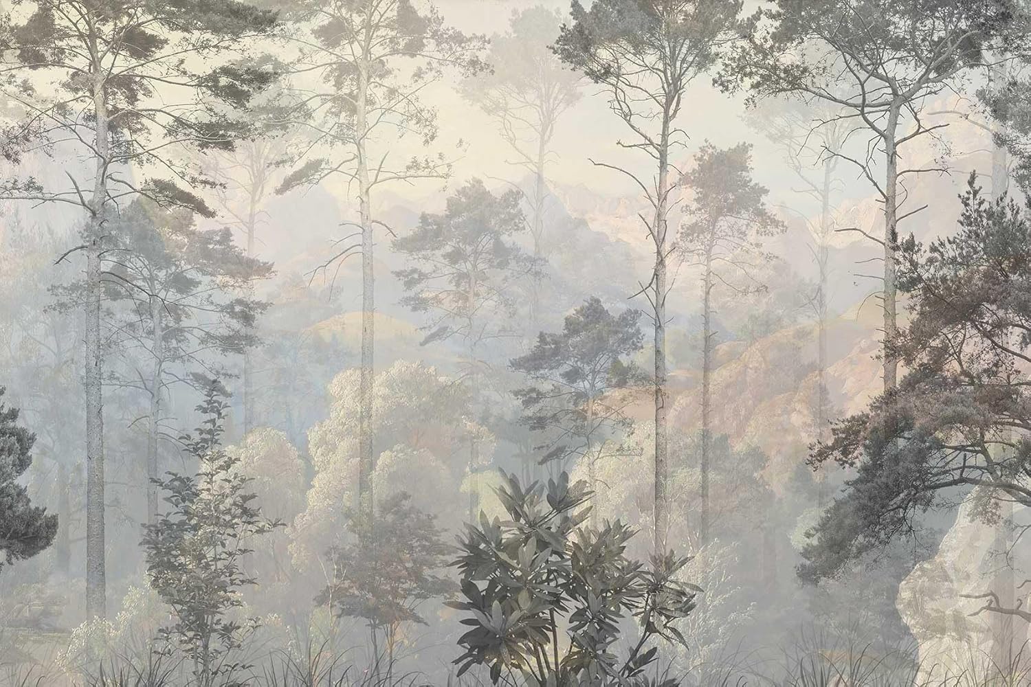 Toolhom Hazy Forest Wall Mural, Abstract Nature Landscape Wallpaper, Background Wall Decoration Patterns（Non-self-Adhesive）