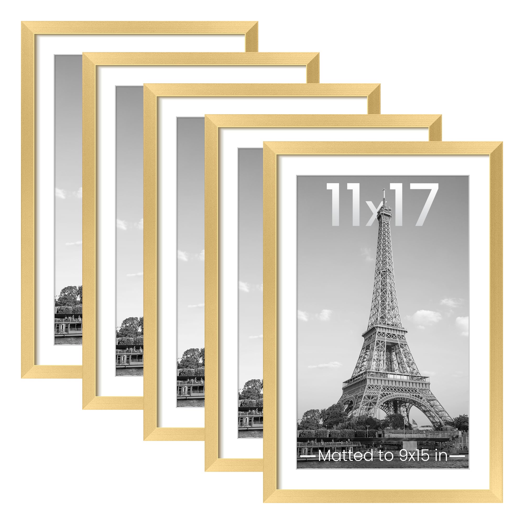 upsimples 8.5x11 Picture Frame Set of 5, Display Pictures 6x8 with Mat or 8.5 by 11 Without, Wall Gallery Photo Frames, Black