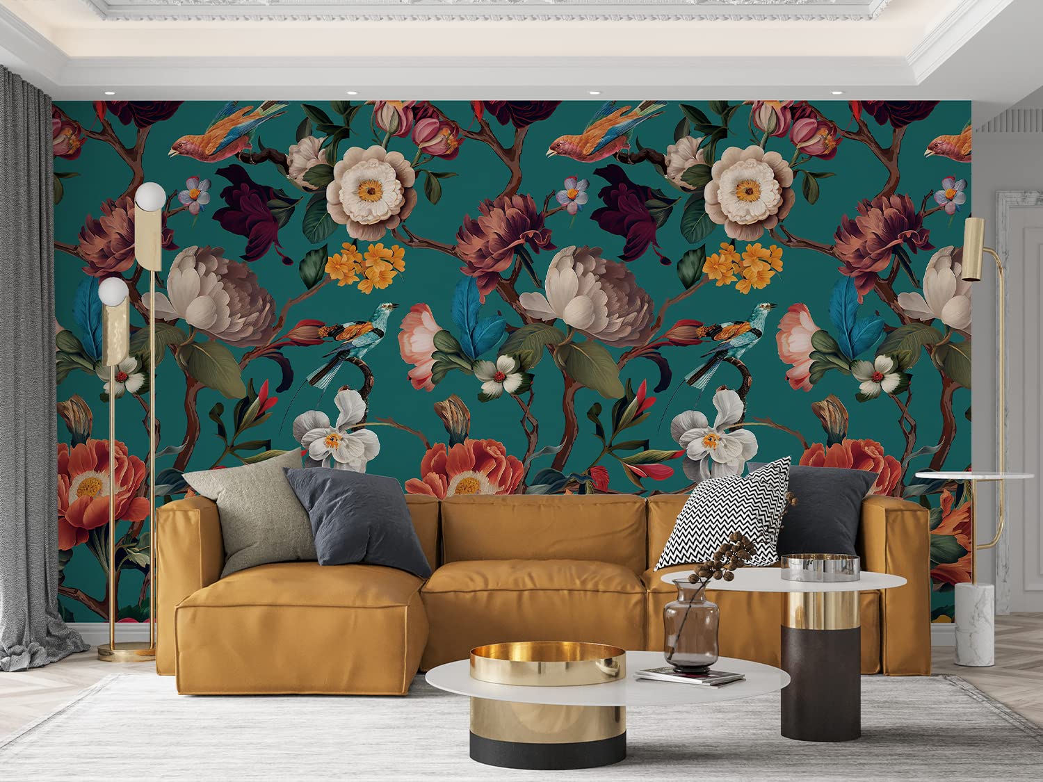 Zeeko Floral Peel and Stick Wallpaper Mural Beige Flower Wallpaper for Bedroom TV Background Large Wall Murals Wall Paintings Art Deco 98" H x 59" W (Covers 40 sq. ft.)
