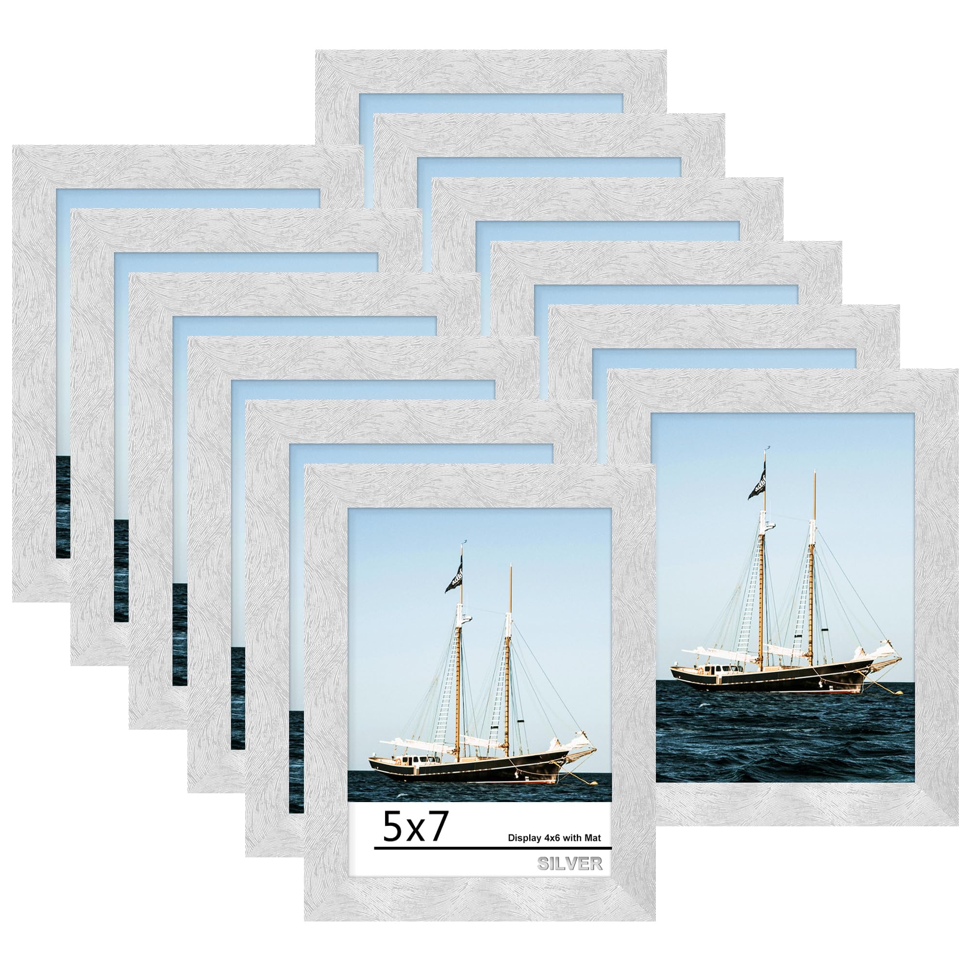 Picrit 8x10 Picture Frame Set of 12, Display 5x7 with Mat or 8x10 without Mat, Photo Frames for Wall Mounting or Table Top Display, Black