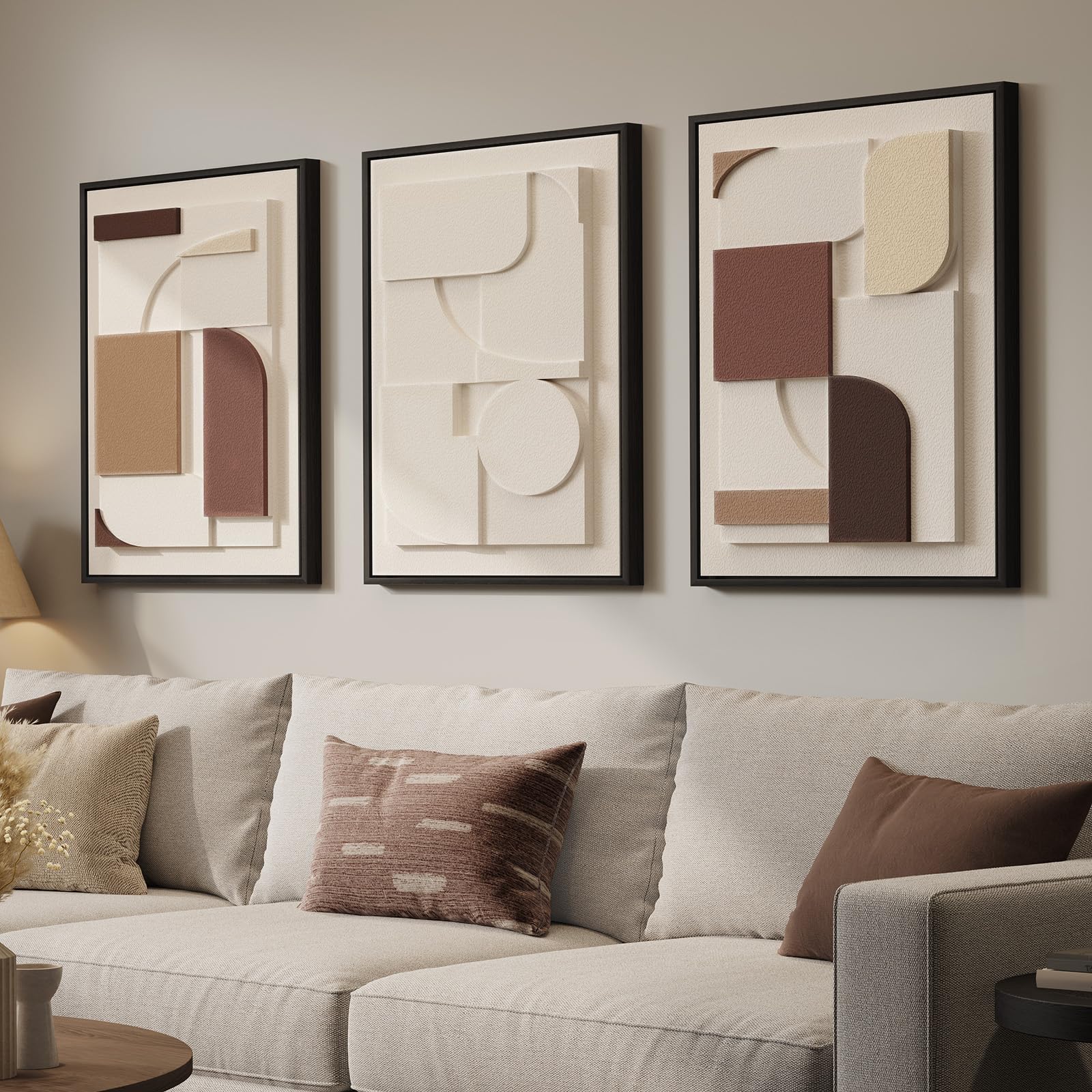Large 3D Textured Framed Blue and White Abstract Wall Art for Living Room, 3 Piece Modern Artwork for Walls, Minimalist Navy Blue Geometric Paintings for Hallway, Stair, Office Wall Decor 24x36 In