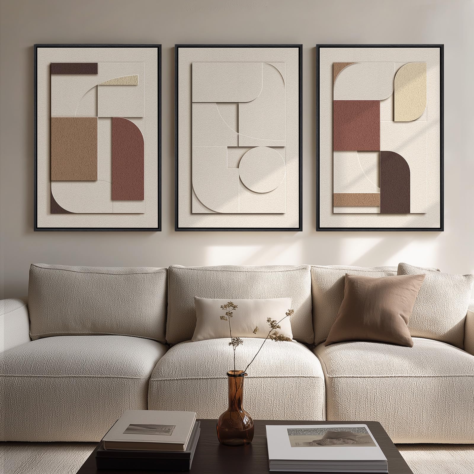 Large 3D Textured Framed Blue and White Abstract Wall Art for Living Room, 3 Piece Modern Artwork for Walls, Minimalist Navy Blue Geometric Paintings for Hallway, Stair, Office Wall Decor 24x36 In