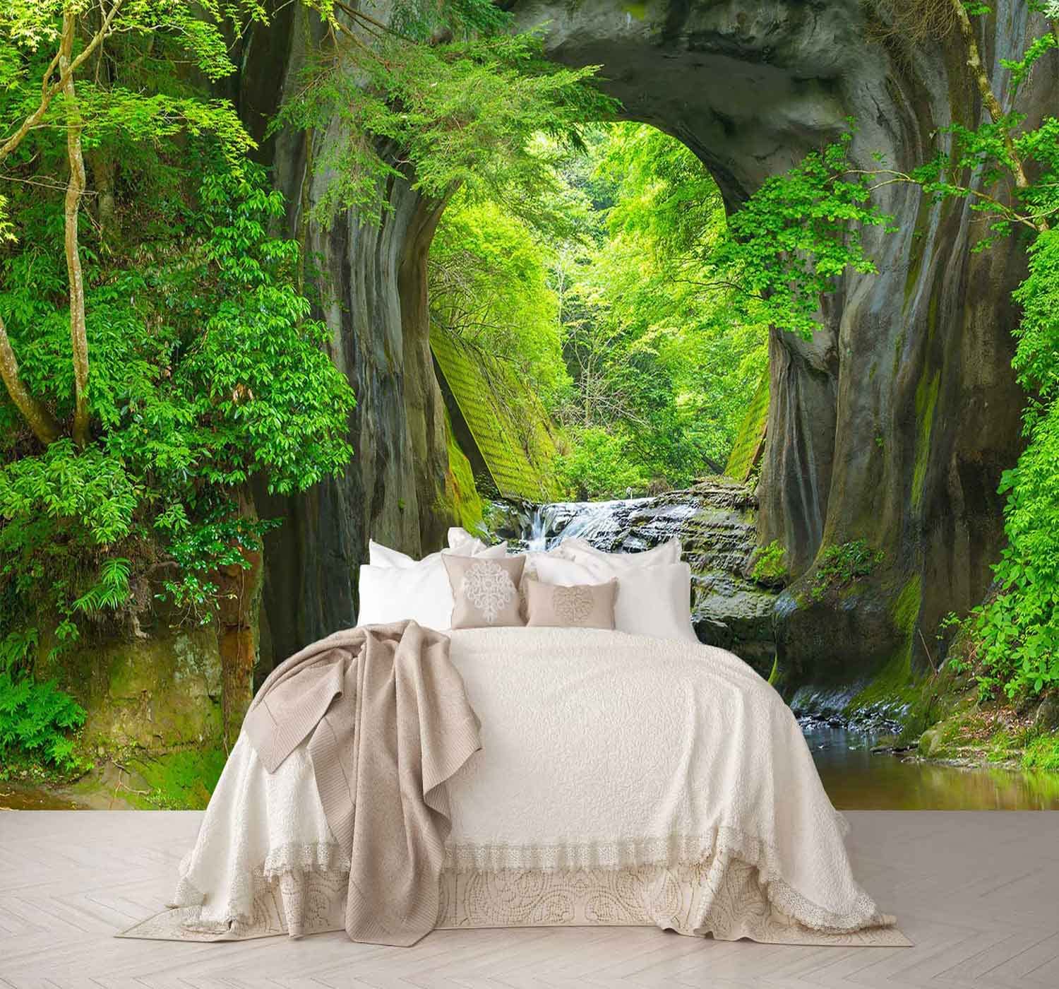 Reyhui Sunshine Forest Mural Wallpaper Landscape Tree Wallpaper Large Nature Scenery Wall Mural for Living Room (not self-Adhesive)