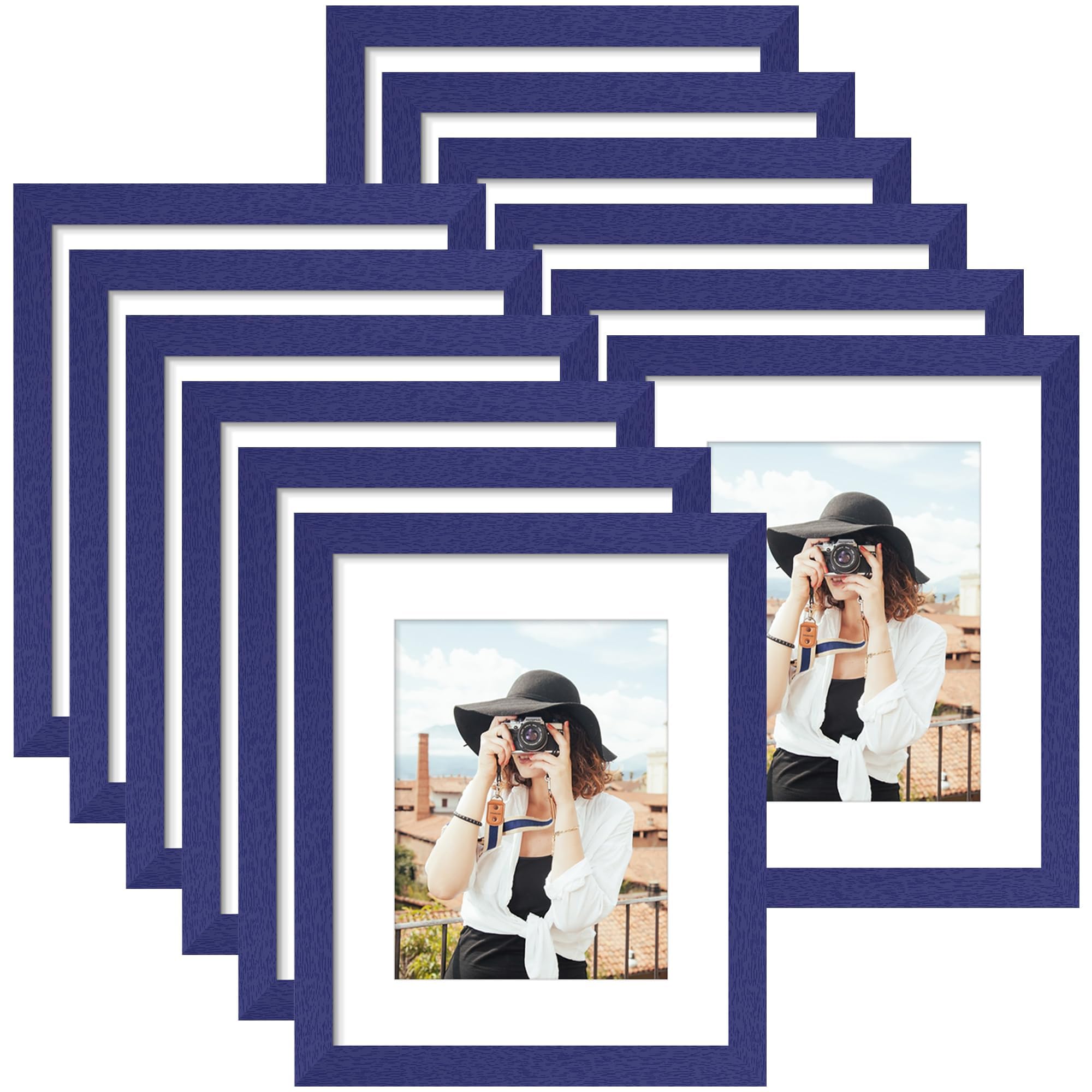 Picrit 8x10 Picture Frame Set of 12, Display 5x7 with Mat or 8x10 without Mat, Photo Frames for Wall Mounting or Table Top Display, Black