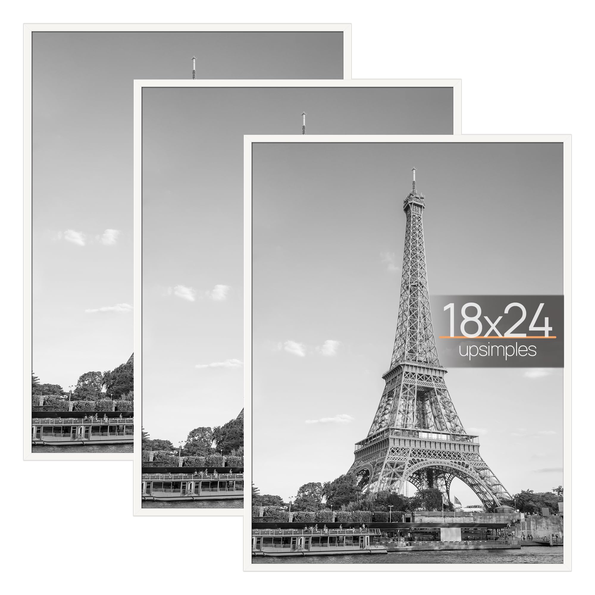 upsimples 16x24 Picture Frame Black 3 Pack, Scratch-Proof Poster Frames 16 x 24 for Photo Gallery - Slide-In Strips, Horizontal or Vertical Wall Mounting