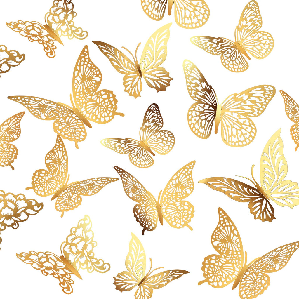 3D Pink Butterfly Wall Decor 3 Sizes 4 Styles Butterfly Party Decorations Cake Decorations Removable Stickers Wall Decor Room Mural Metallic Kids (Pink, 48Pcs)