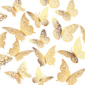 3D Pink Butterfly Wall Decor 3 Sizes 4 Styles Butterfly Party Decorations Cake Decorations Removable Stickers Wall Decor Room Mural Metallic Kids (Pink, 48Pcs)