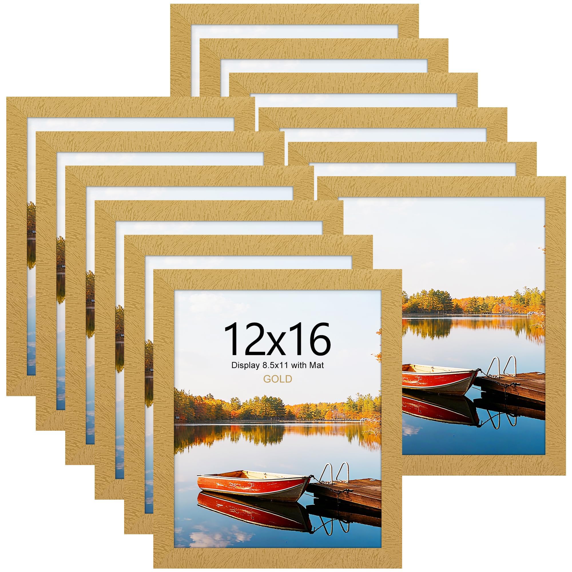 Picrit 8x10 Picture Frame Set of 12, Display 5x7 with Mat or 8x10 without Mat, Photo Frames for Wall Mounting or Table Top Display, Black