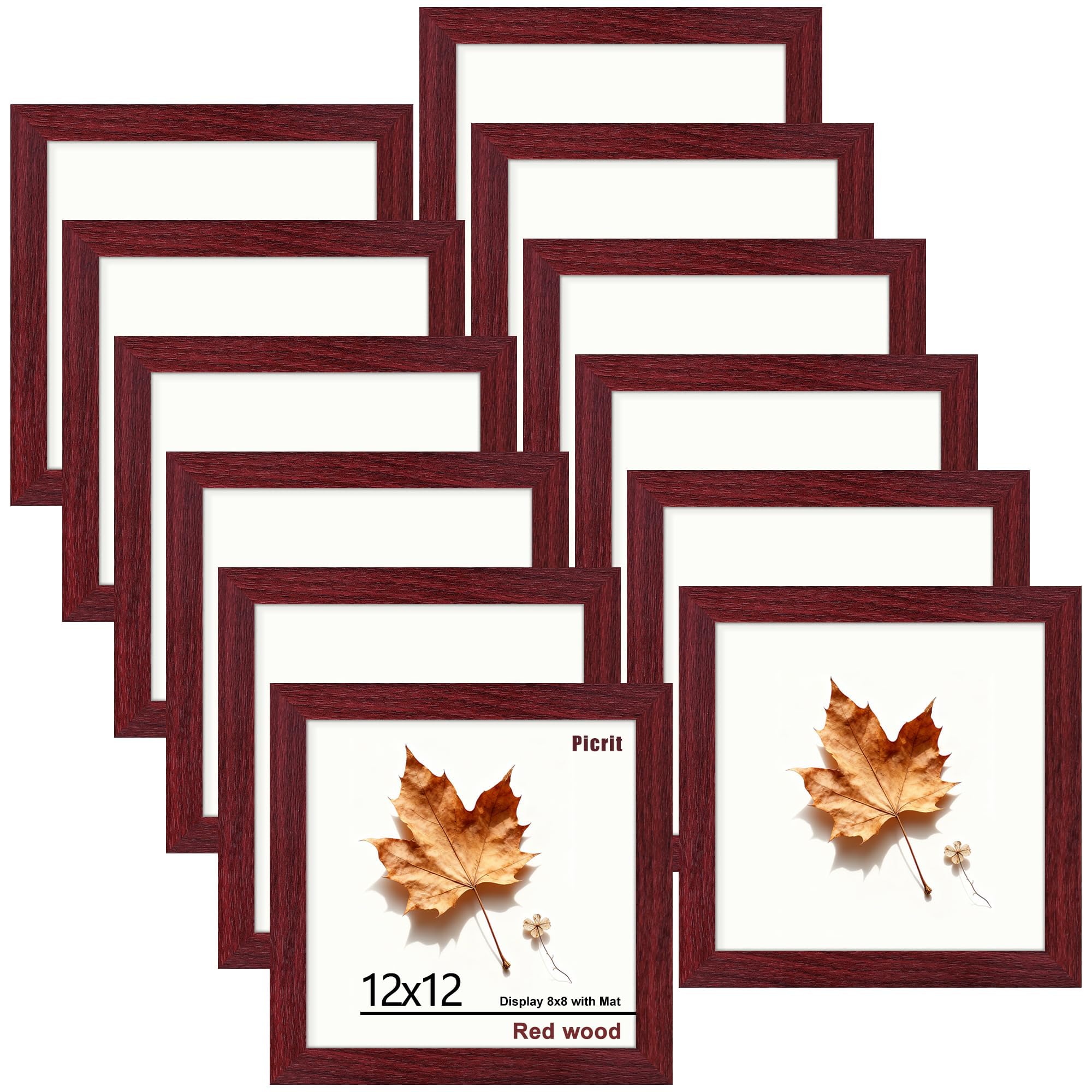 Picrit 8x10 Picture Frame Set of 12, Display 5x7 with Mat or 8x10 without Mat, Photo Frames for Wall Mounting or Table Top Display, Black