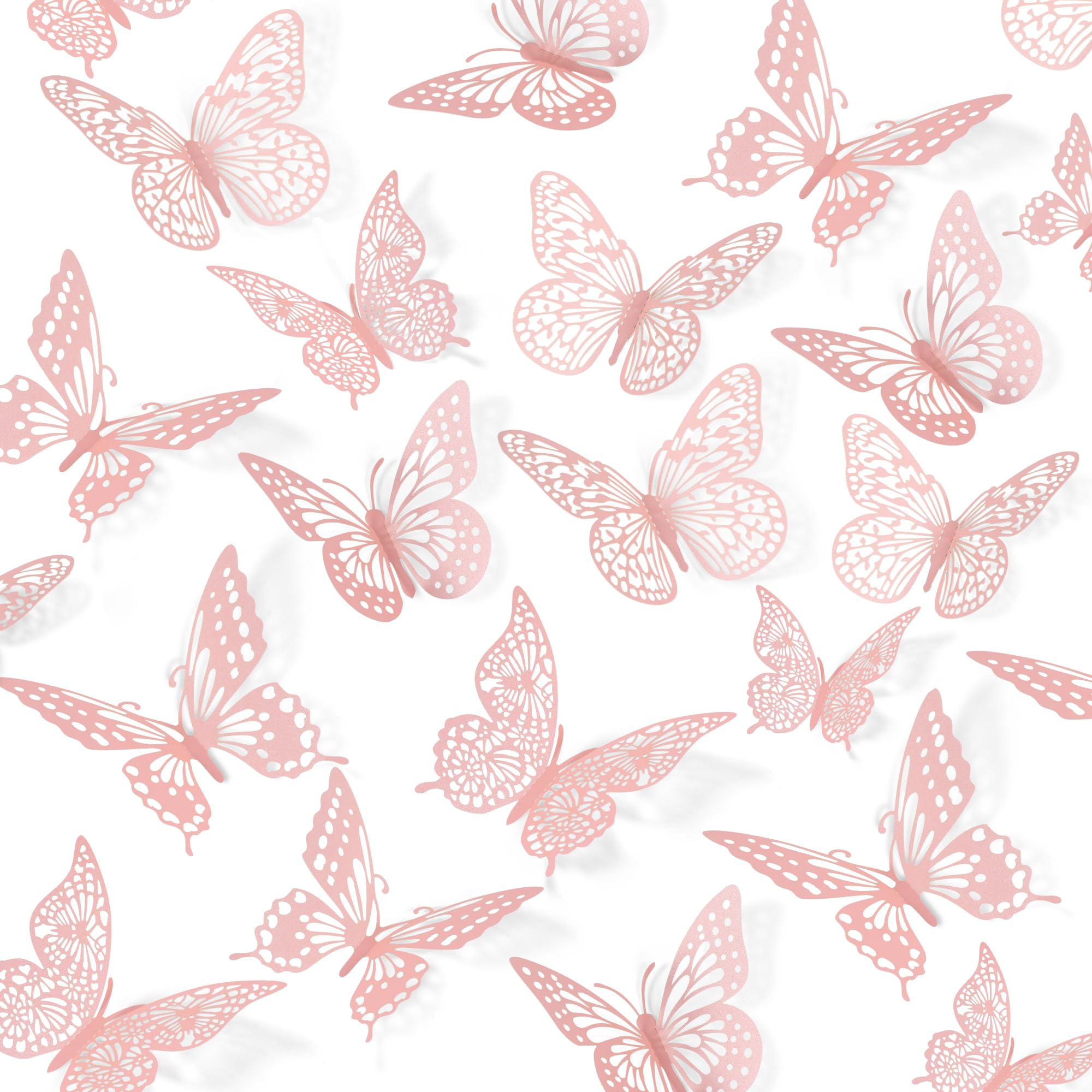 SAOROPEB 3D Butterfly Wall Decor, 48 Pcs 4 Styles 2 Color 3 Sizes, Removable Metallic Wall Sticker Room Mural Decals for Kids Bedroom Nursery Classroom Party Decoration (2 Color)
