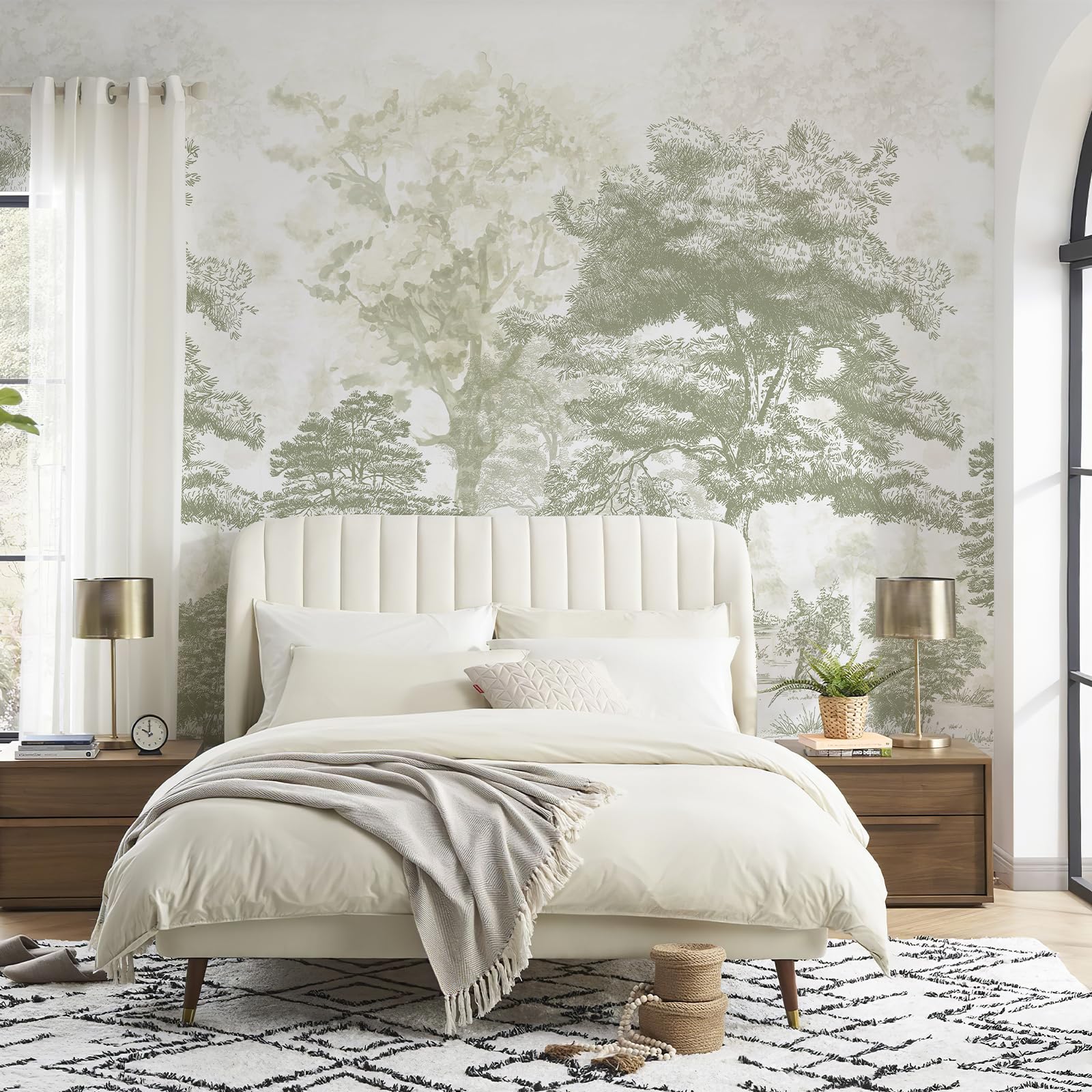 Zeeko Vintage Forest Wall Murals Peel and Stick 177" W x 110" H Beige Tree Wallpaper Self-Adhesive Large Nature Landscapes Murals Canvas Wall Decor for Bedroom Bathroom