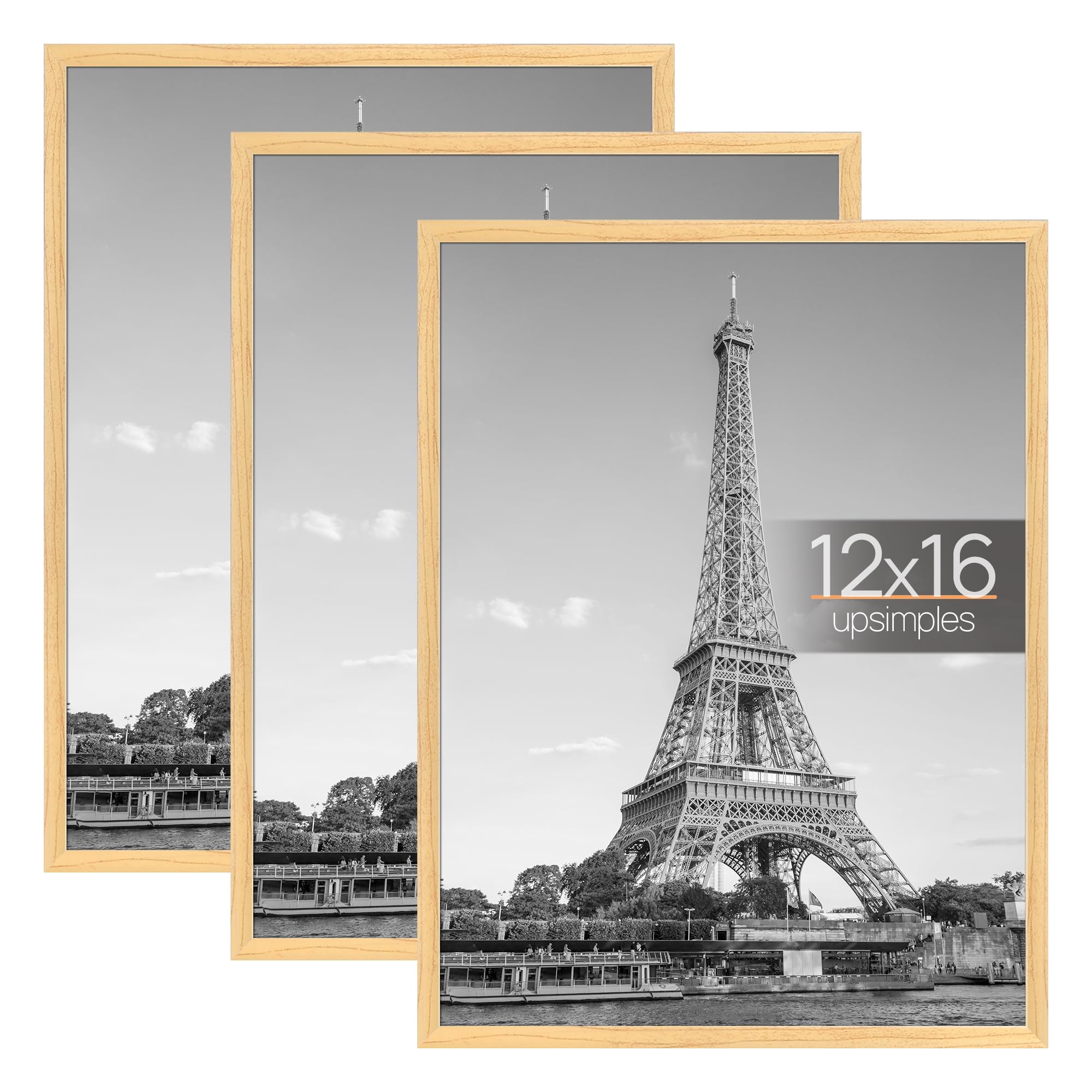 upsimples 16x24 Picture Frame Black 3 Pack, Scratch-Proof Poster Frames 16 x 24 for Photo Gallery - Slide-In Strips, Horizontal or Vertical Wall Mounting