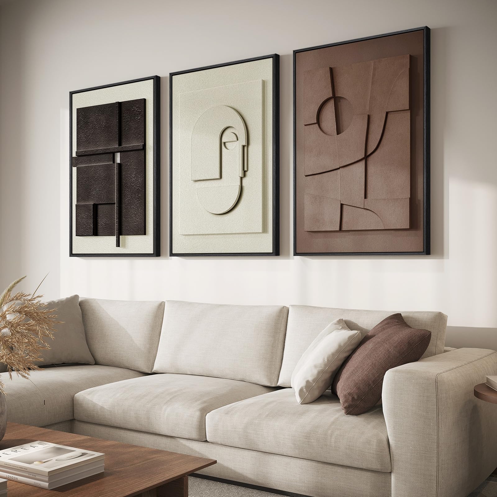 Large 3D Textured Framed Blue and White Abstract Wall Art for Living Room, 3 Piece Modern Artwork for Walls, Minimalist Navy Blue Geometric Paintings for Hallway, Stair, Office Wall Decor 24x36 In
