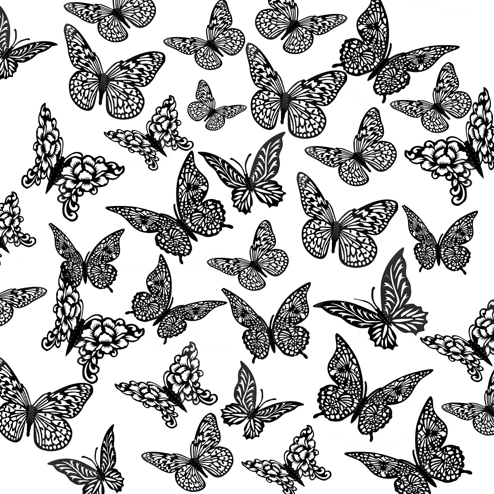 3D Pink Butterfly Wall Decor 3 Sizes 4 Styles Butterfly Party Decorations Cake Decorations Removable Stickers Wall Decor Room Mural Metallic Kids (Pink, 48Pcs)