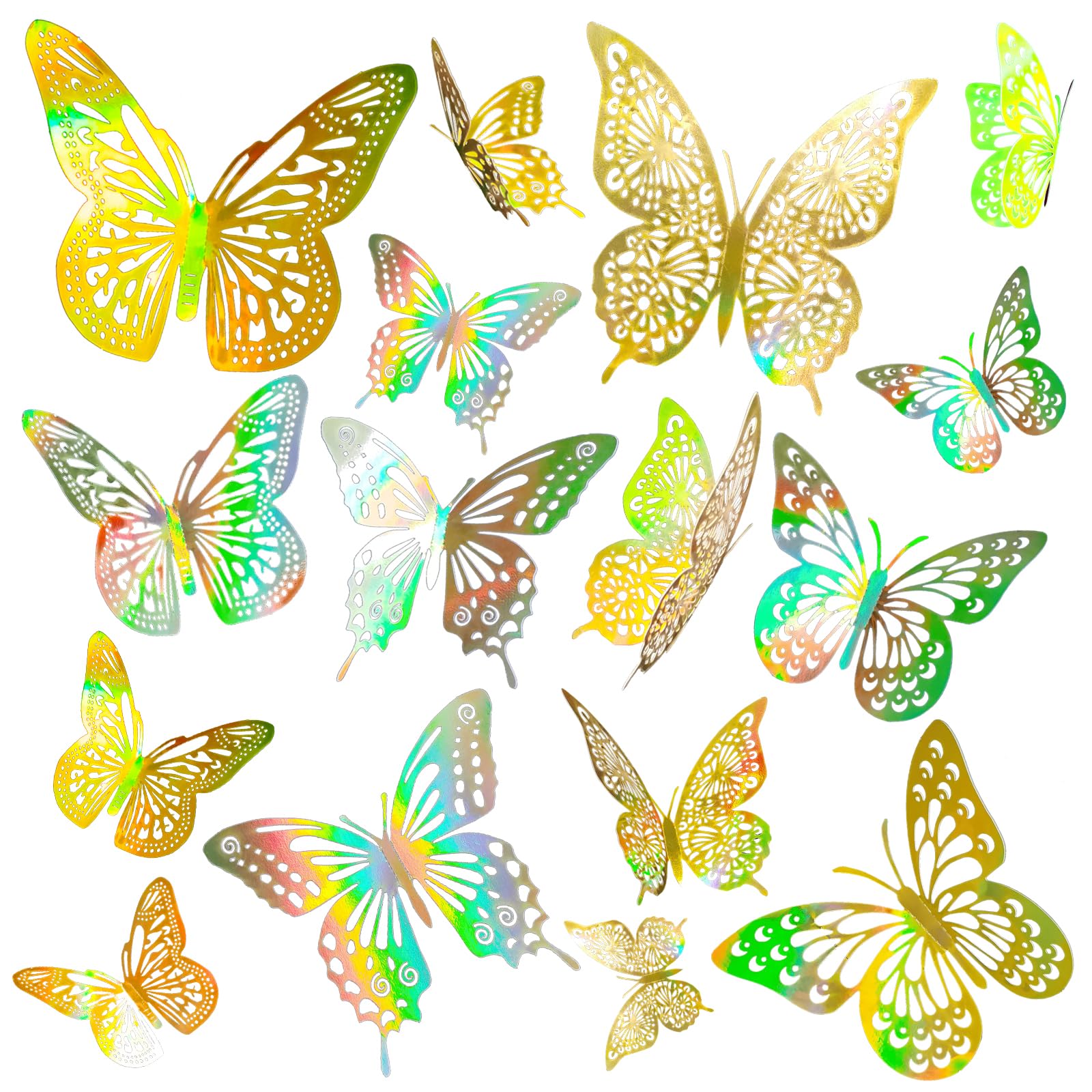 JOSDIOX 3D Butterfly Wall Decor Sticker -48 Pcs, 4 Styles, 3 Sizes Gold Butterflies Decoration for Party, Birthday & Wedding Celebrations, Cake Decorating, Balloons, Removable Stickers.
