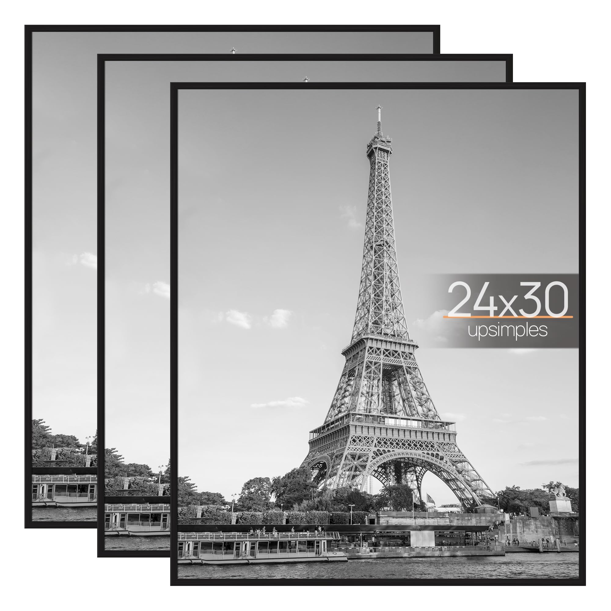 upsimples 16x24 Picture Frame Black 3 Pack, Scratch-Proof Poster Frames 16 x 24 for Photo Gallery - Slide-In Strips, Horizontal or Vertical Wall Mounting