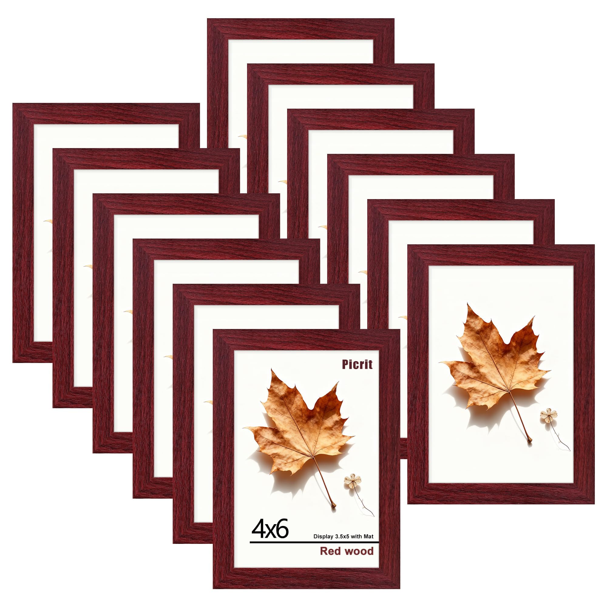 Picrit 8x10 Picture Frame Set of 12, Display 5x7 with Mat or 8x10 without Mat, Photo Frames for Wall Mounting or Table Top Display, Black