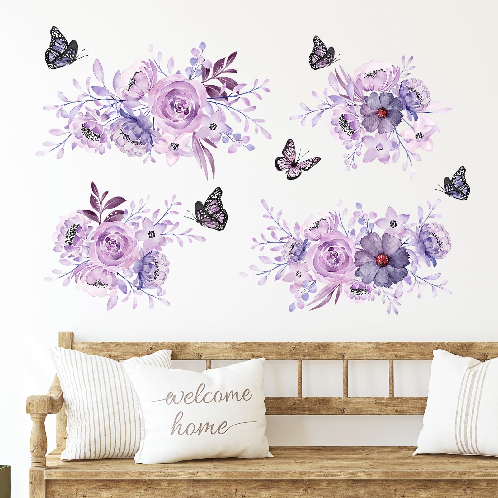 Zonon 6 Pcs Flowers Wall Decals Stickers Vinyl Removable Peel and Stick Colorful Dragonflies Floral Wall Murals Decor for Bedroom Living Room Nursery(Beautiful)
