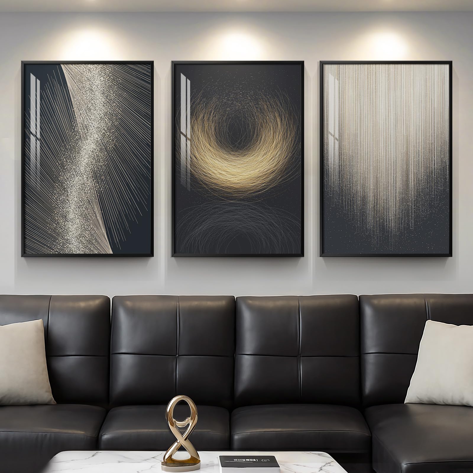 Large Framed Modern Abstract Wall Art for Living Room, Minimalist Bright Style Prints Wall Paintings Artwork for Walls, Silver Gray Contemporary Luxury Pictures for Hallway, Office Wall Decor 24x36 In