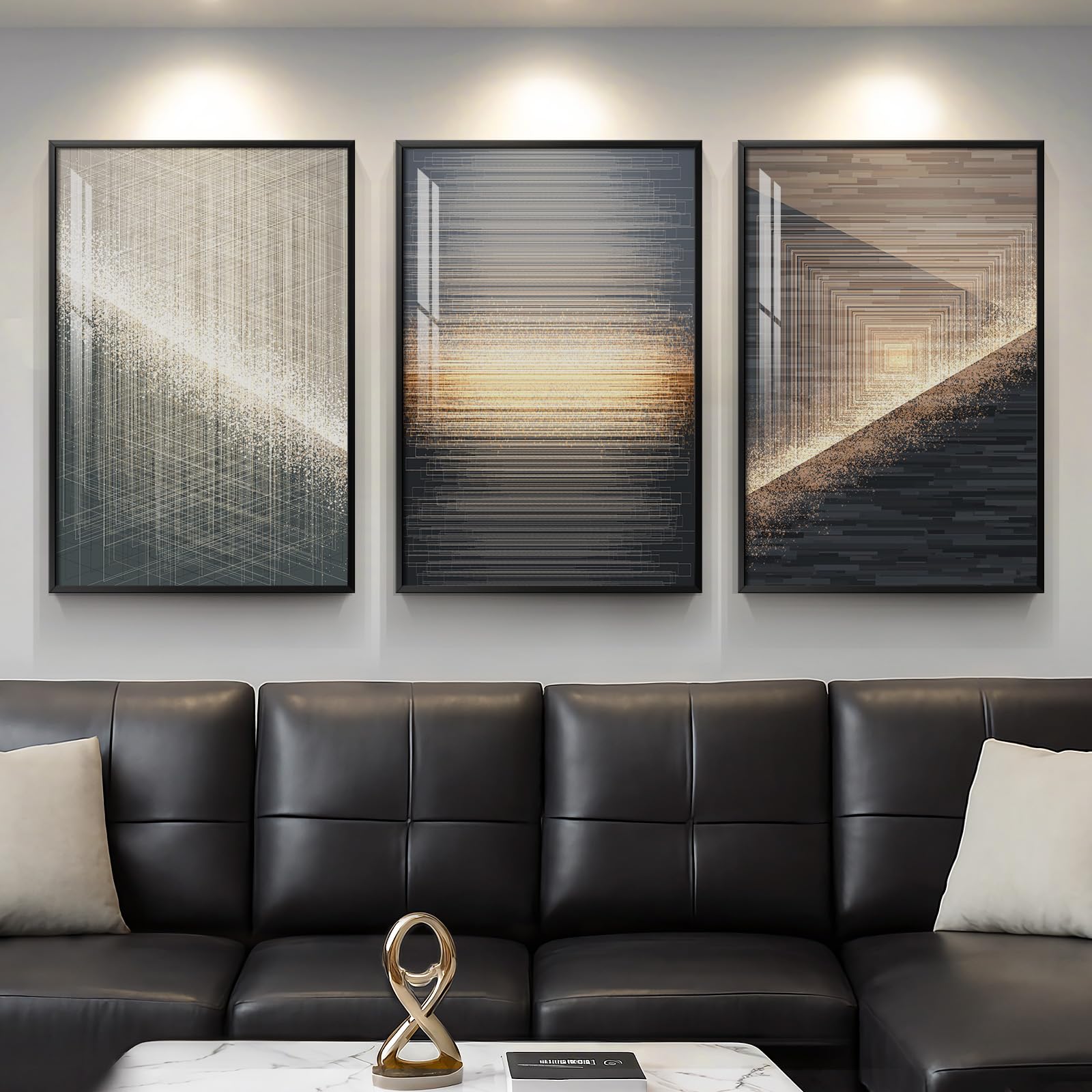 Large Framed Modern Abstract Wall Art for Living Room, Minimalist Bright Style Prints Wall Paintings Artwork for Walls, Silver Gray Contemporary Luxury Pictures for Hallway, Office Wall Decor 24x36 In