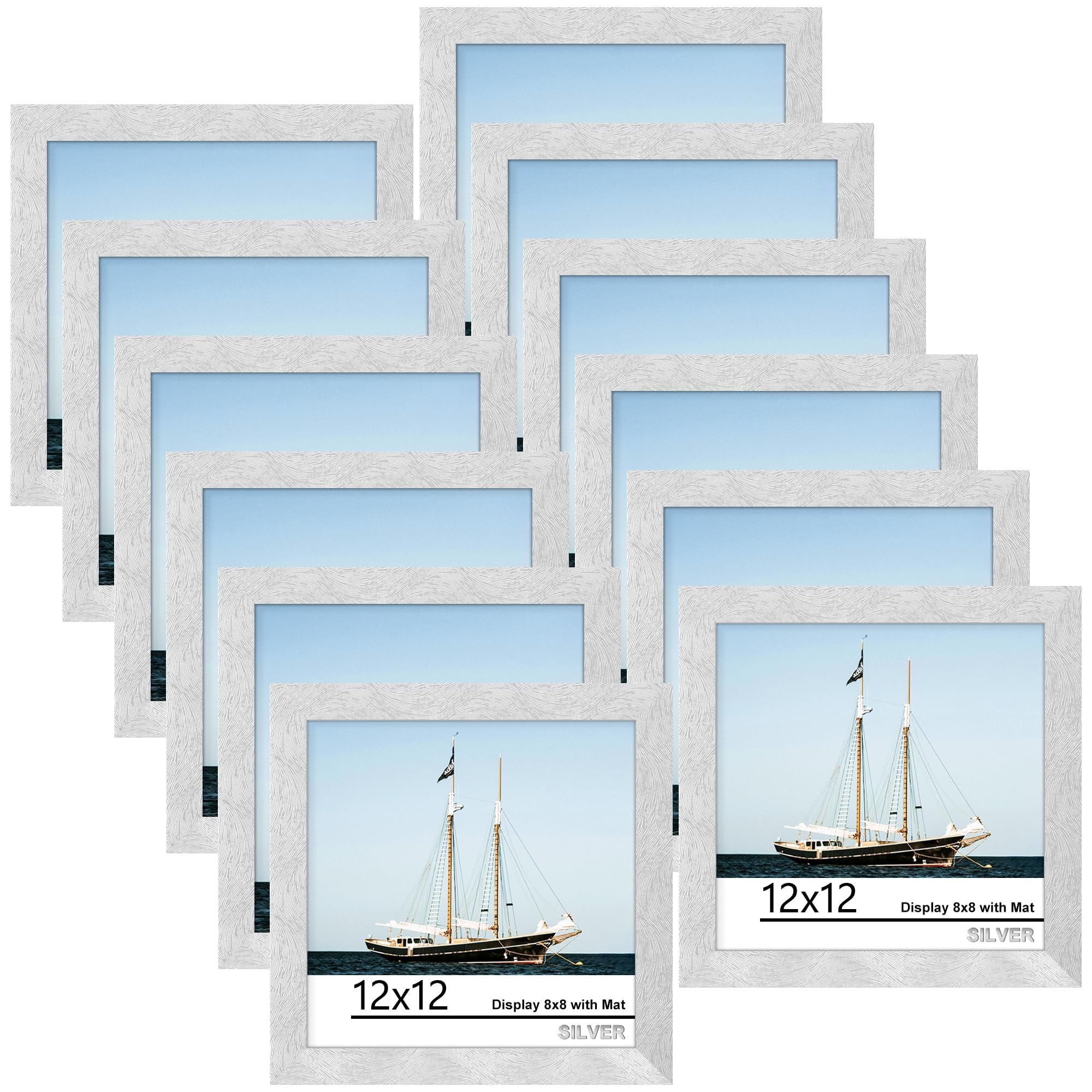 Picrit 8x10 Picture Frame Set of 12, Display 5x7 with Mat or 8x10 without Mat, Photo Frames for Wall Mounting or Table Top Display, Black