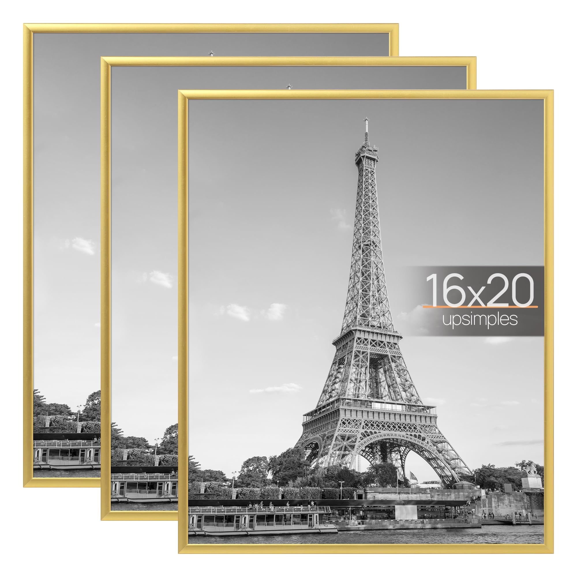 upsimples 16x24 Picture Frame Black 3 Pack, Scratch-Proof Poster Frames 16 x 24 for Photo Gallery - Slide-In Strips, Horizontal or Vertical Wall Mounting