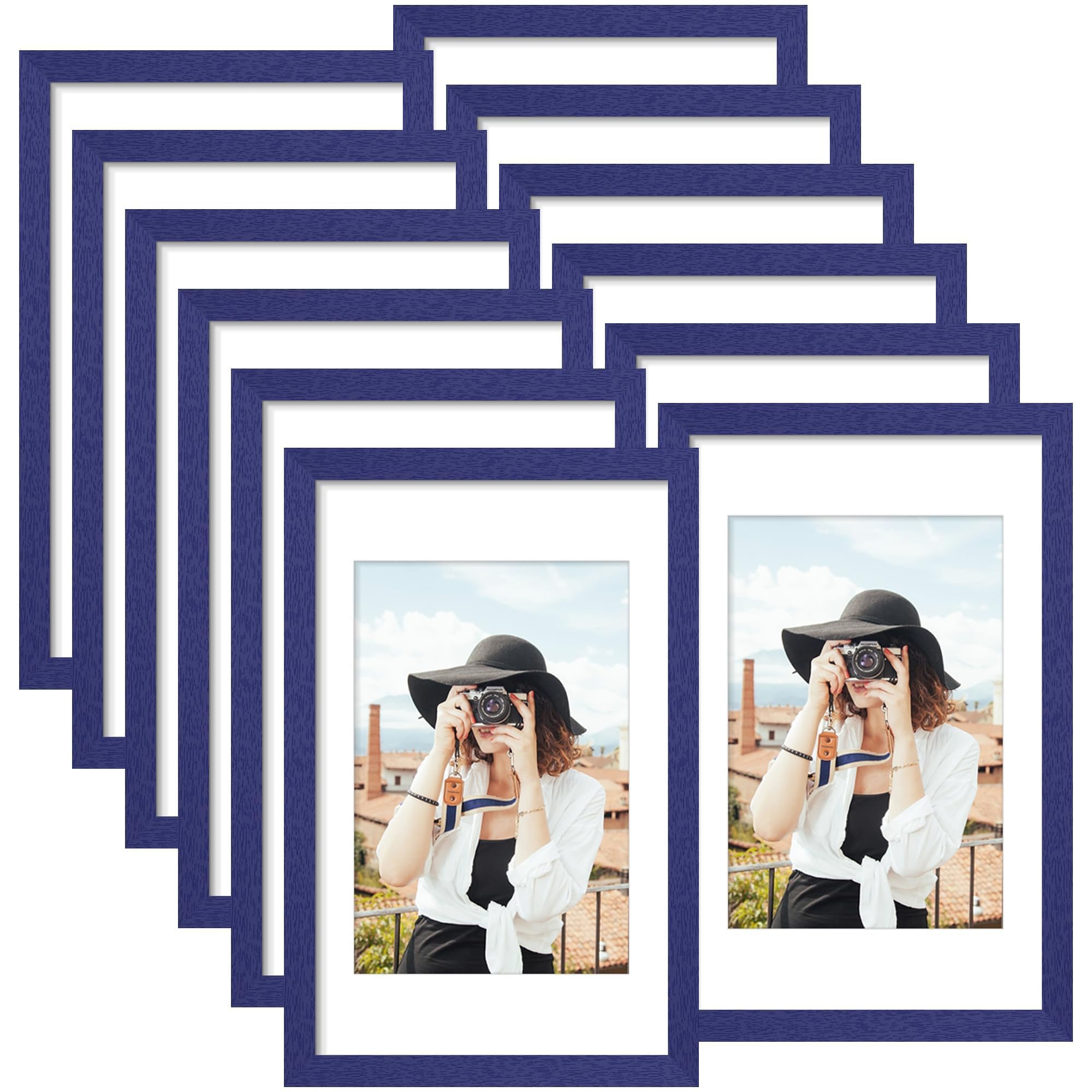 Picrit 8x10 Picture Frame Set of 12, Display 5x7 with Mat or 8x10 without Mat, Photo Frames for Wall Mounting or Table Top Display, Black