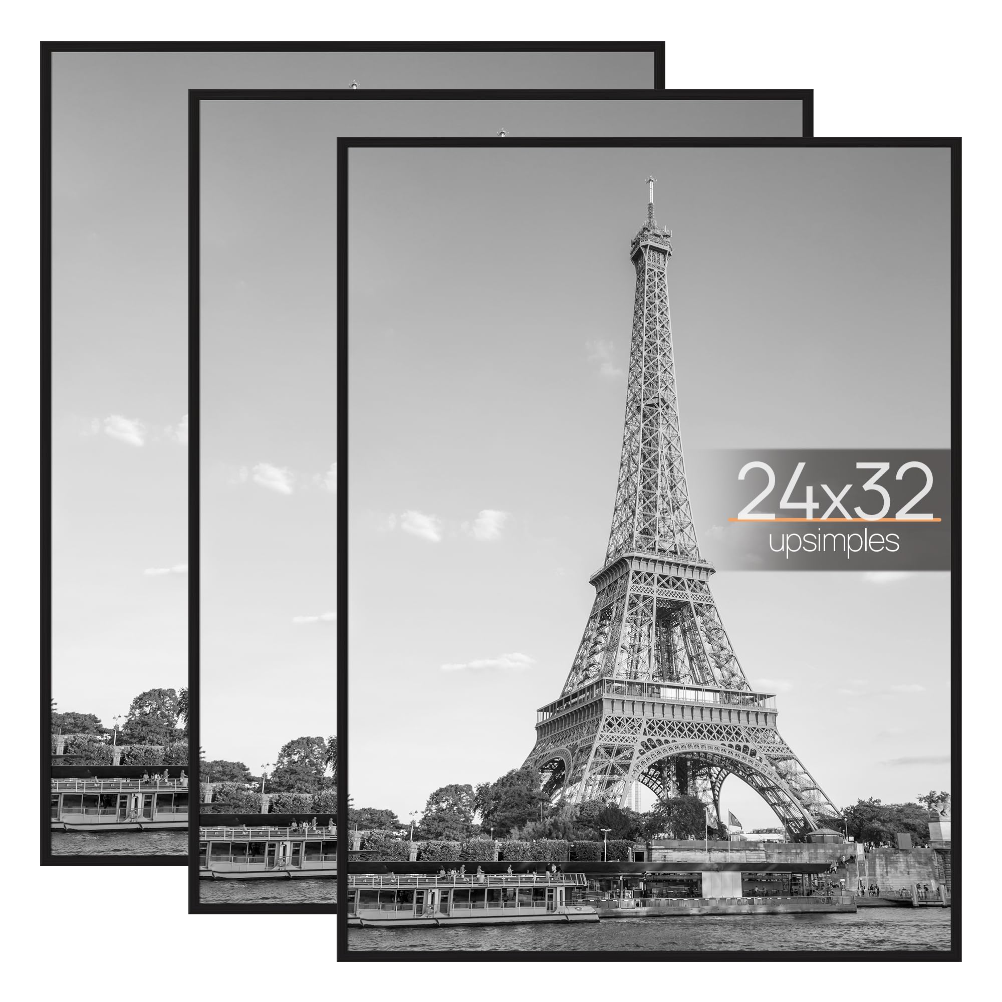 upsimples 16x24 Picture Frame Black 3 Pack, Scratch-Proof Poster Frames 16 x 24 for Photo Gallery - Slide-In Strips, Horizontal or Vertical Wall Mounting