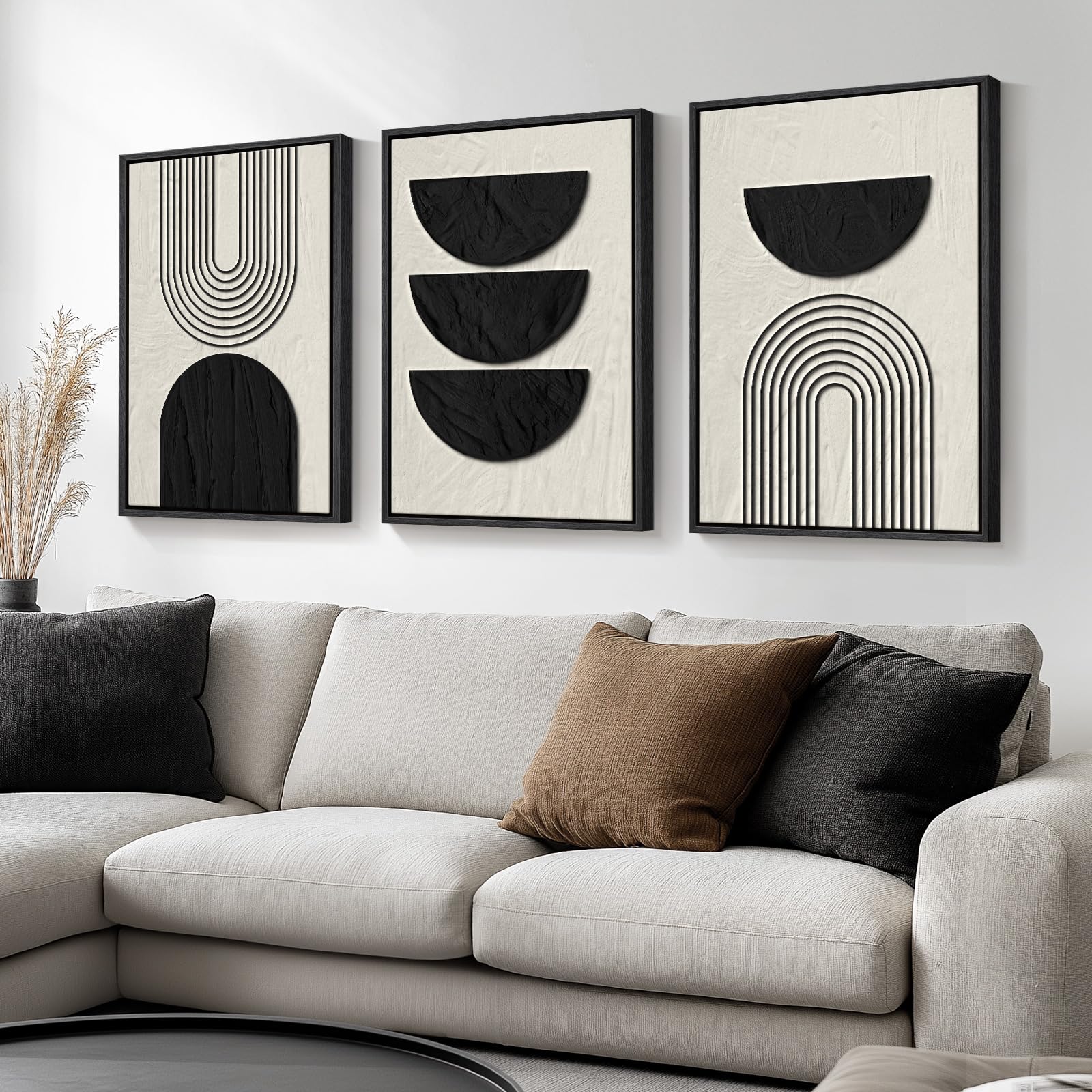 Large Framed Black and White Abstract Wall Art for Living Room, 3 Piece Big Modern Canvas Prints Paintings Artwork for Walls, Minimalist Abstract Art Pictures for Hallway, Office Wall Decor 24x36 In