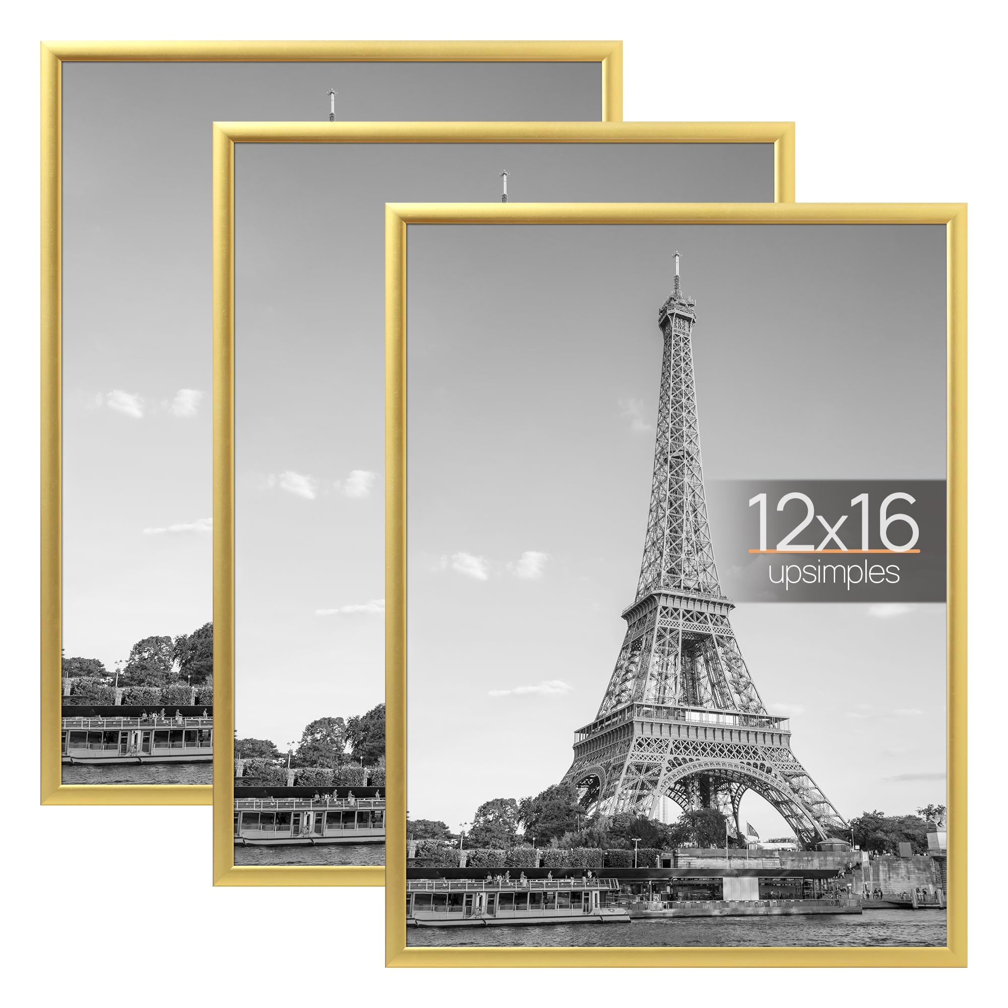upsimples 16x24 Picture Frame Black 3 Pack, Scratch-Proof Poster Frames 16 x 24 for Photo Gallery - Slide-In Strips, Horizontal or Vertical Wall Mounting