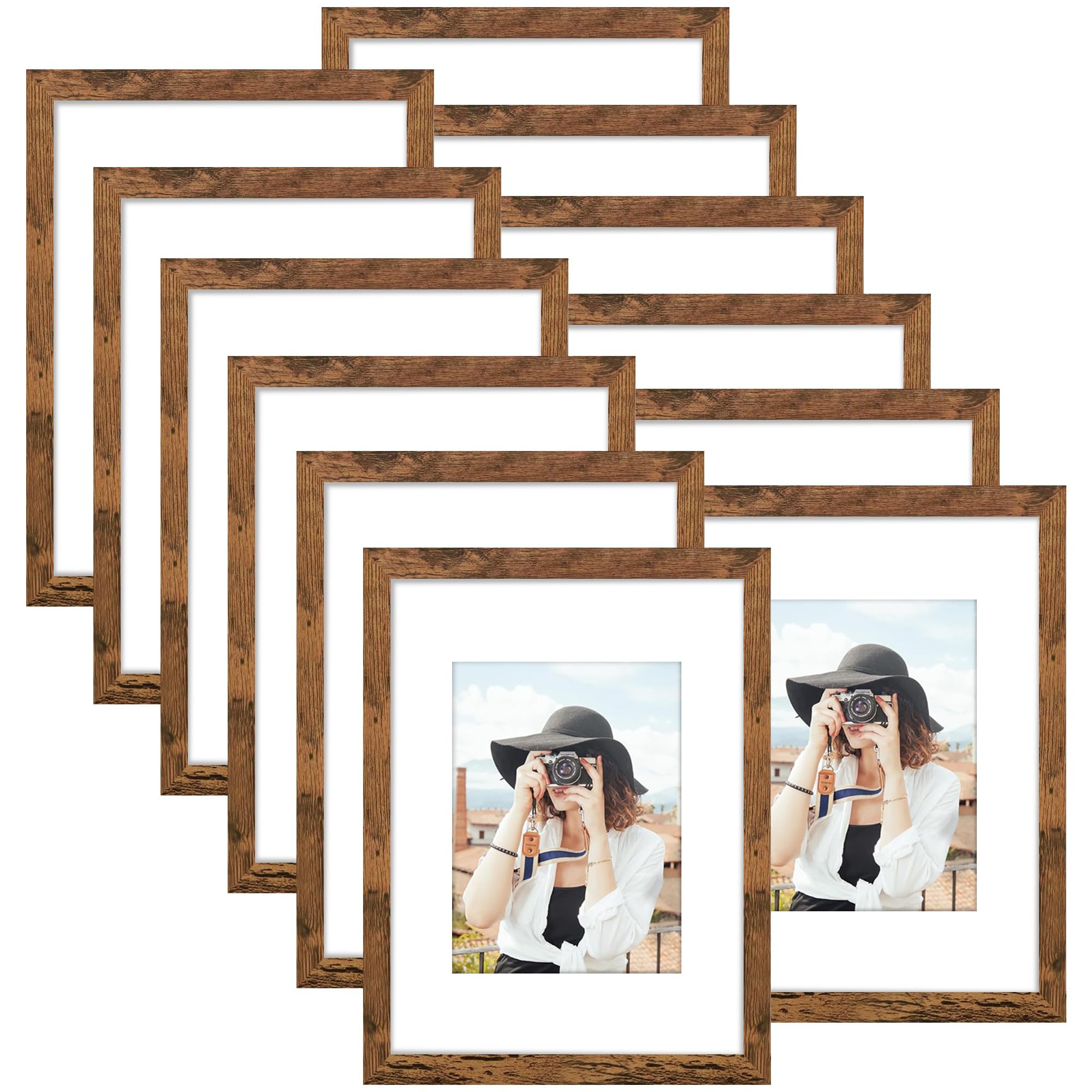 Picrit 8x10 Picture Frame Set of 12, Display 5x7 with Mat or 8x10 without Mat, Photo Frames for Wall Mounting or Table Top Display, Black