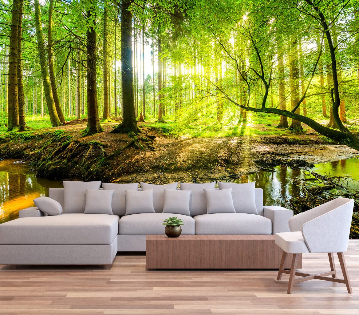 Reyhui Sunshine Forest Mural Wallpaper Landscape Tree Wallpaper Large Nature Scenery Wall Mural for Living Room (not self-Adhesive)