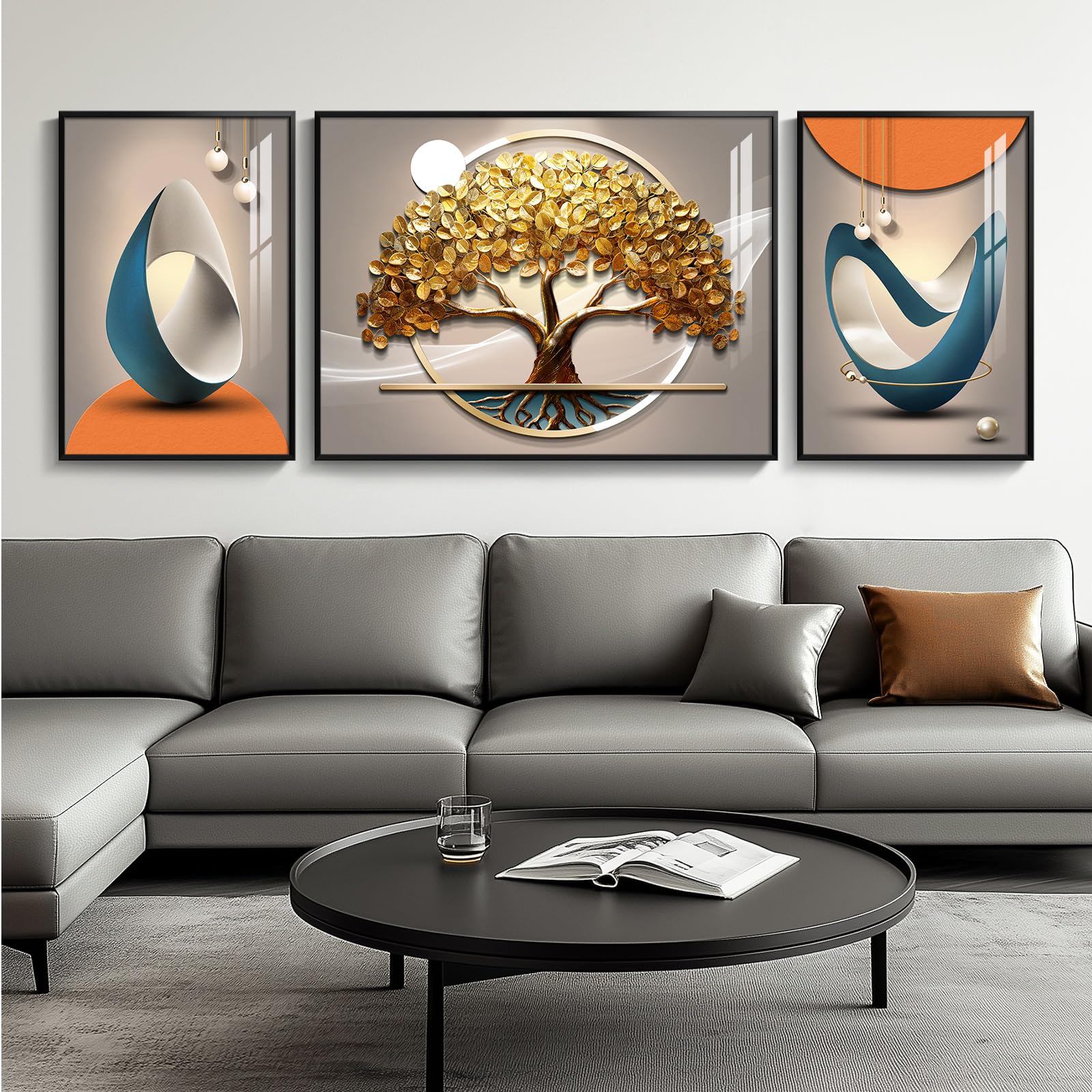 Large Framed Modern Abstract Wall Art for Living Room, Minimalist Bright Style Prints Wall Paintings Artwork for Walls, Silver Gray Contemporary Luxury Pictures for Hallway, Office Wall Decor 24x36 In