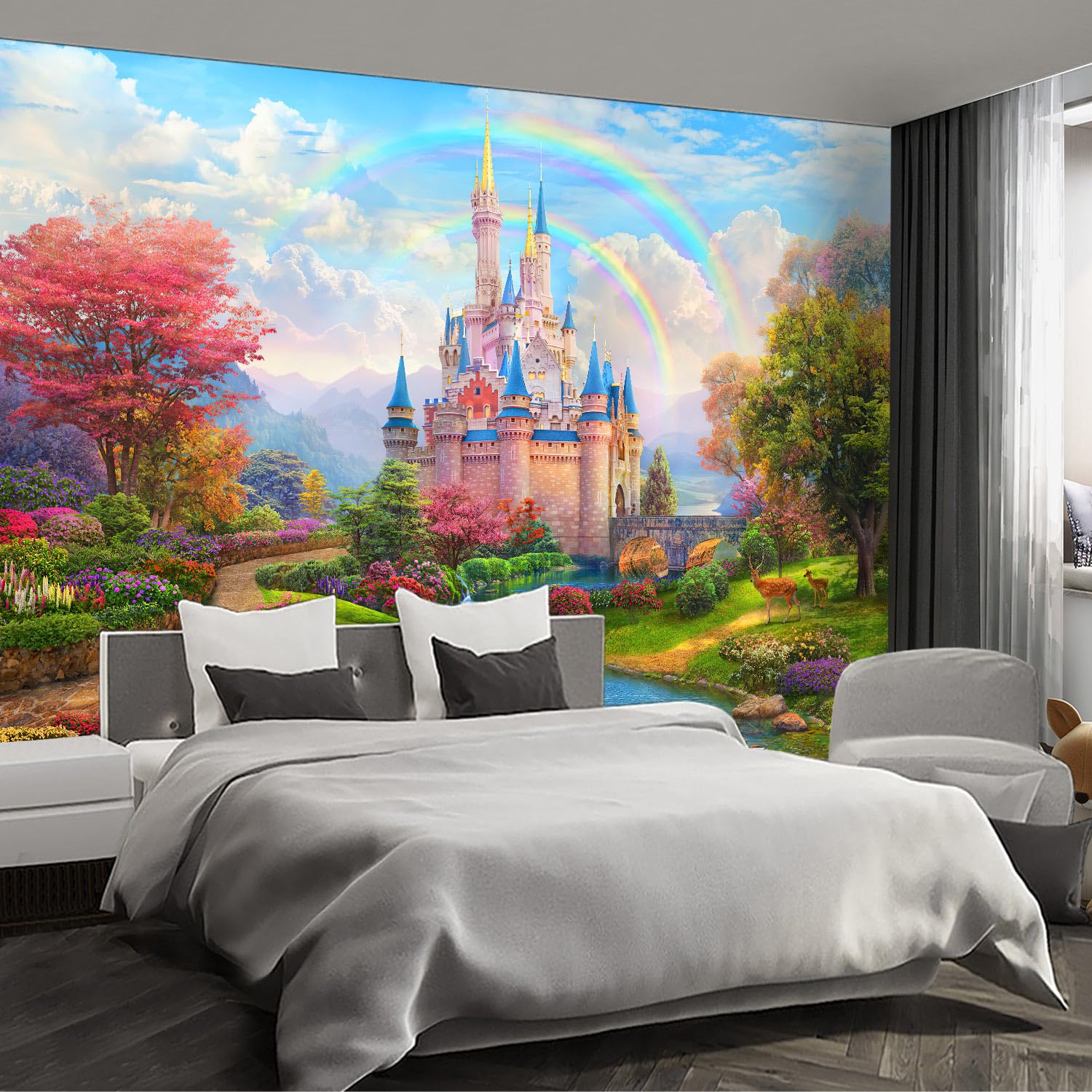 Forest Landscape wall murals Woodland Tree Peel and Stick self Adhesive Wallpaper for Bedroom Living Room - 85"x118"