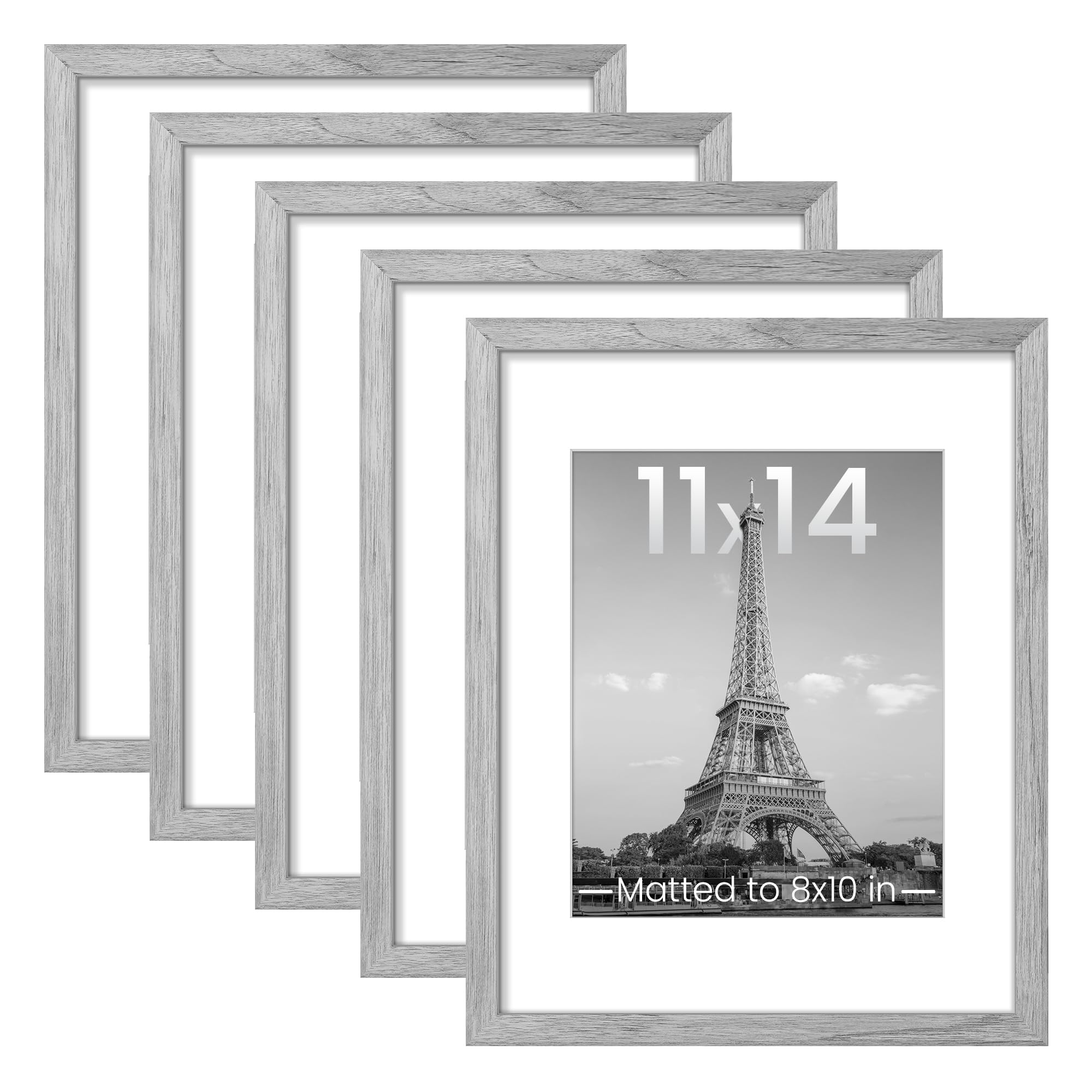 upsimples 8.5x11 Picture Frame Set of 5, Display Pictures 6x8 with Mat or 8.5 by 11 Without, Wall Gallery Photo Frames, Black