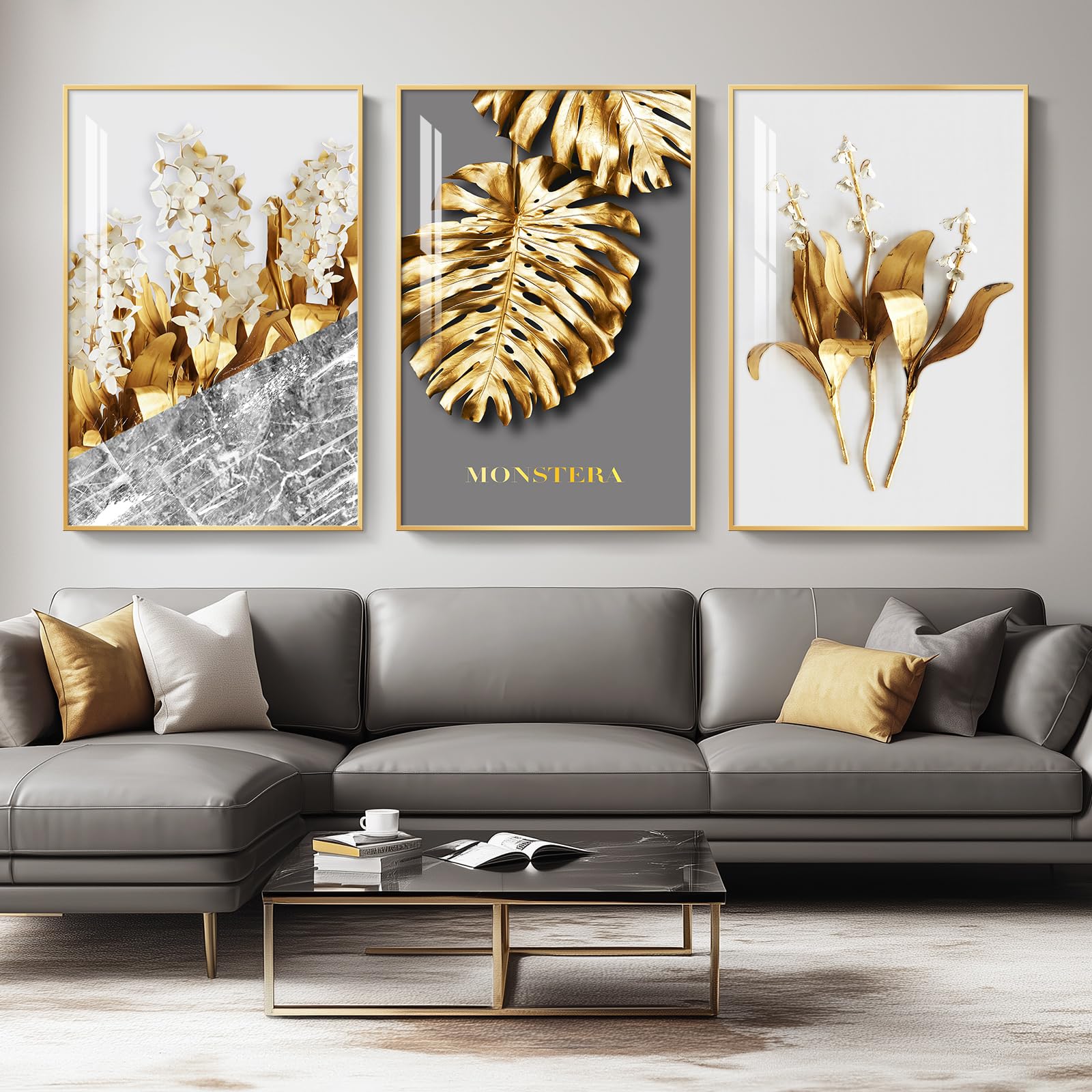 Large Framed Modern Abstract Wall Art for Living Room, Minimalist Bright Style Prints Wall Paintings Artwork for Walls, Silver Gray Contemporary Luxury Pictures for Hallway, Office Wall Decor 24x36 In
