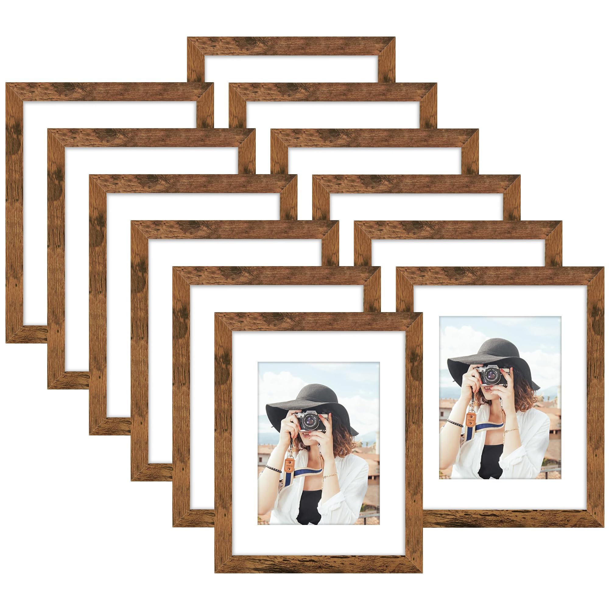 Picrit 8x10 Picture Frame Set of 12, Display 5x7 with Mat or 8x10 without Mat, Photo Frames for Wall Mounting or Table Top Display, Black