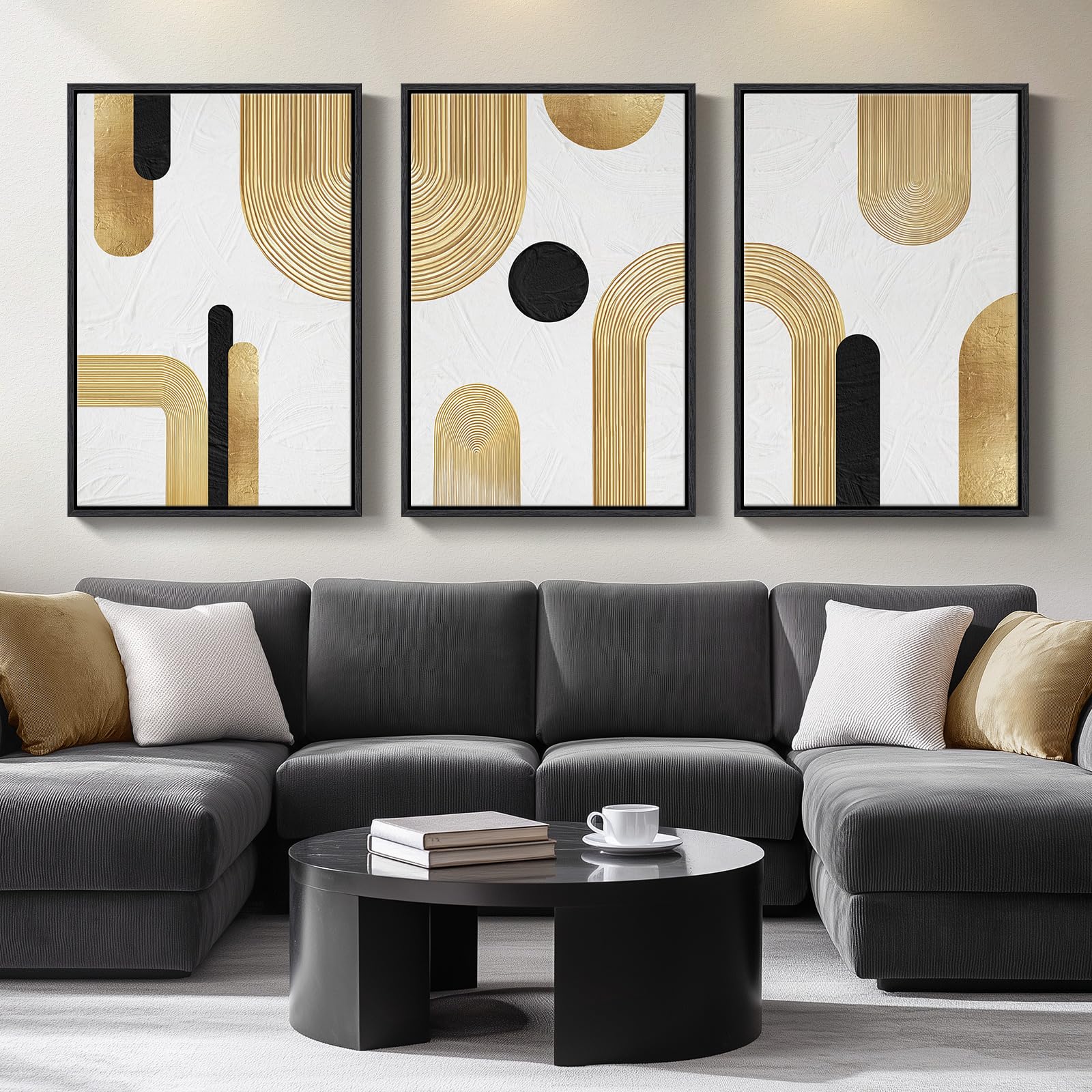 Large Framed Black and White Abstract Wall Art for Living Room, 3 Piece Big Modern Canvas Prints Paintings Artwork for Walls, Minimalist Abstract Art Pictures for Hallway, Office Wall Decor 24x36 In