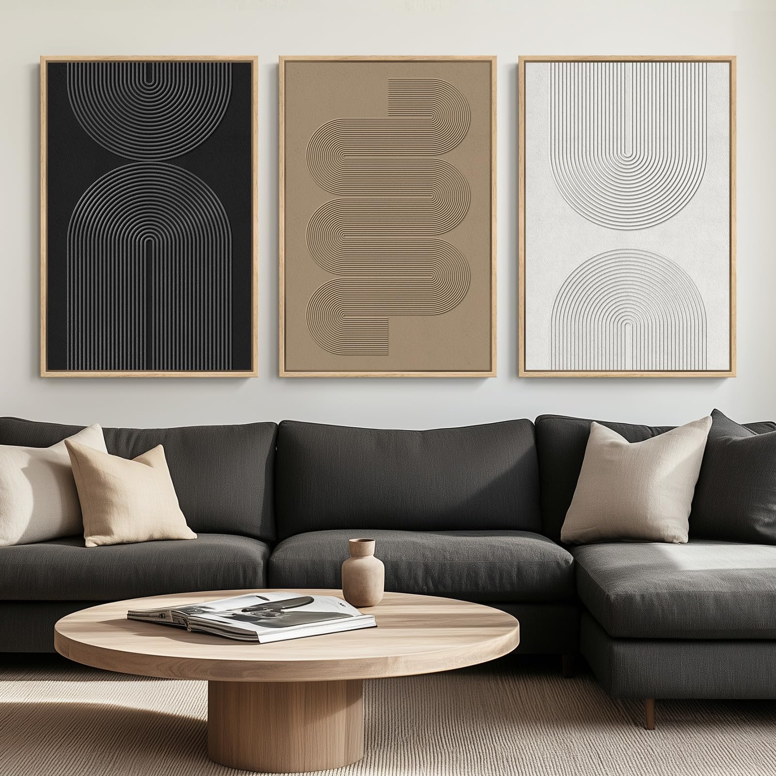 Large Framed Black and White Abstract Wall Art for Living Room, 3 Piece Big Modern Canvas Prints Paintings Artwork for Walls, Minimalist Abstract Art Pictures for Hallway, Office Wall Decor 24x36 In